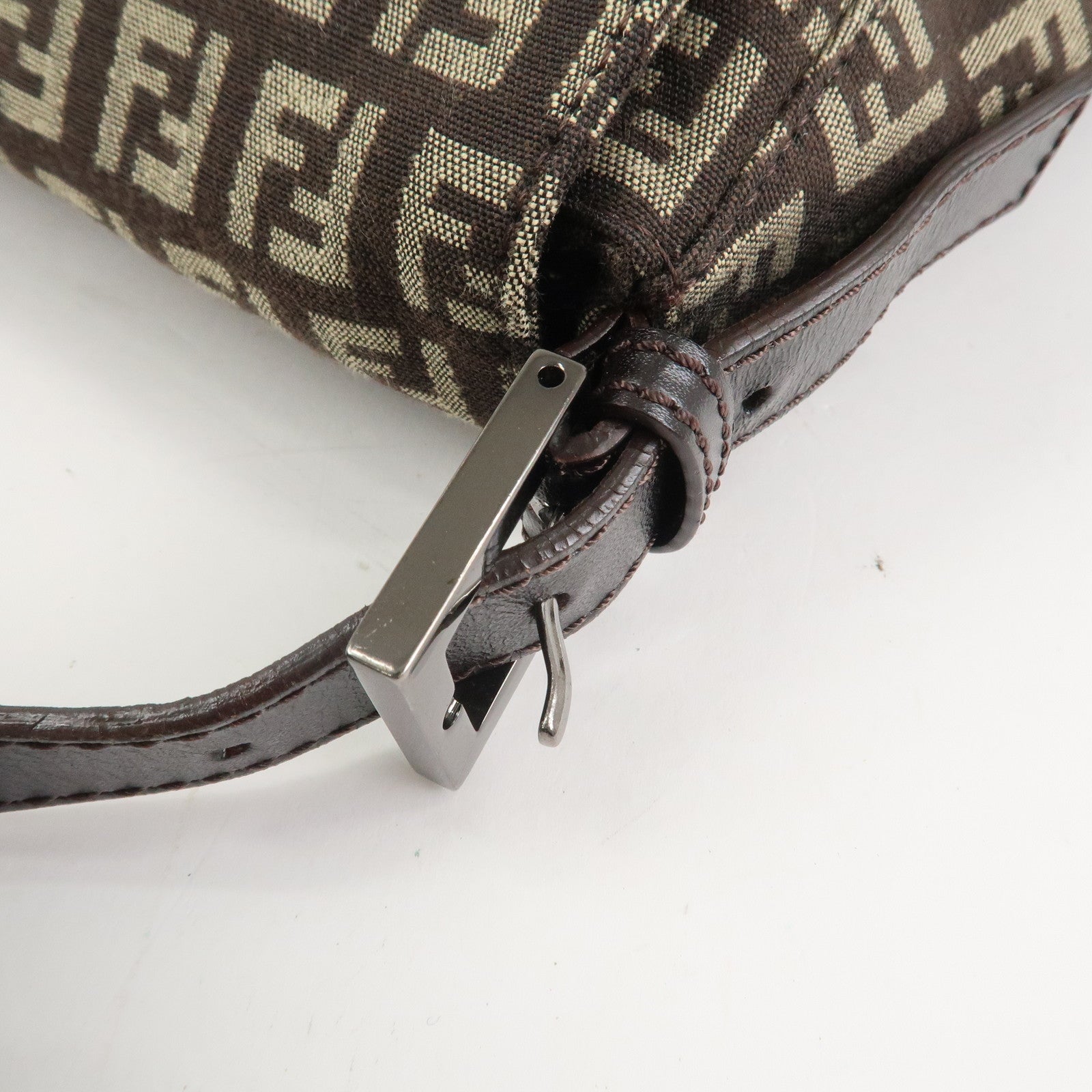 FENDI Mamma Baguette Zucchino Shoulder Bag Brown Beige 8BR001