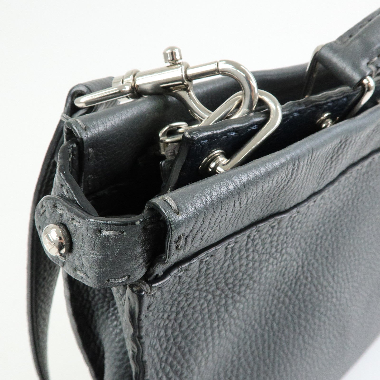 FENDI Selleria Peekaboo Leather 2Way Bag Hand Bag Gray 7VA406