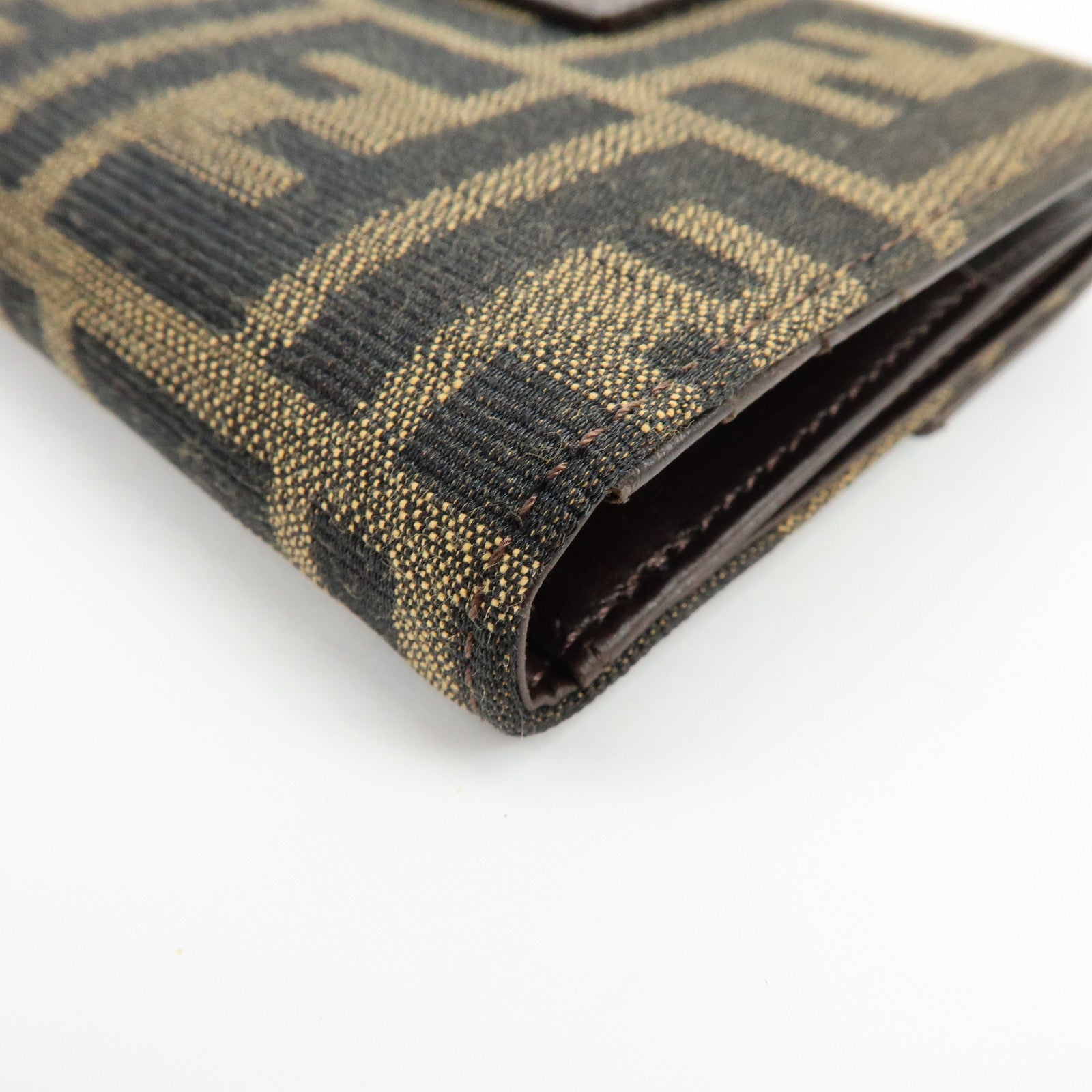 FENDI Zucca Canvas Leather Bi-fold Compact Wallet Brown 8M0033