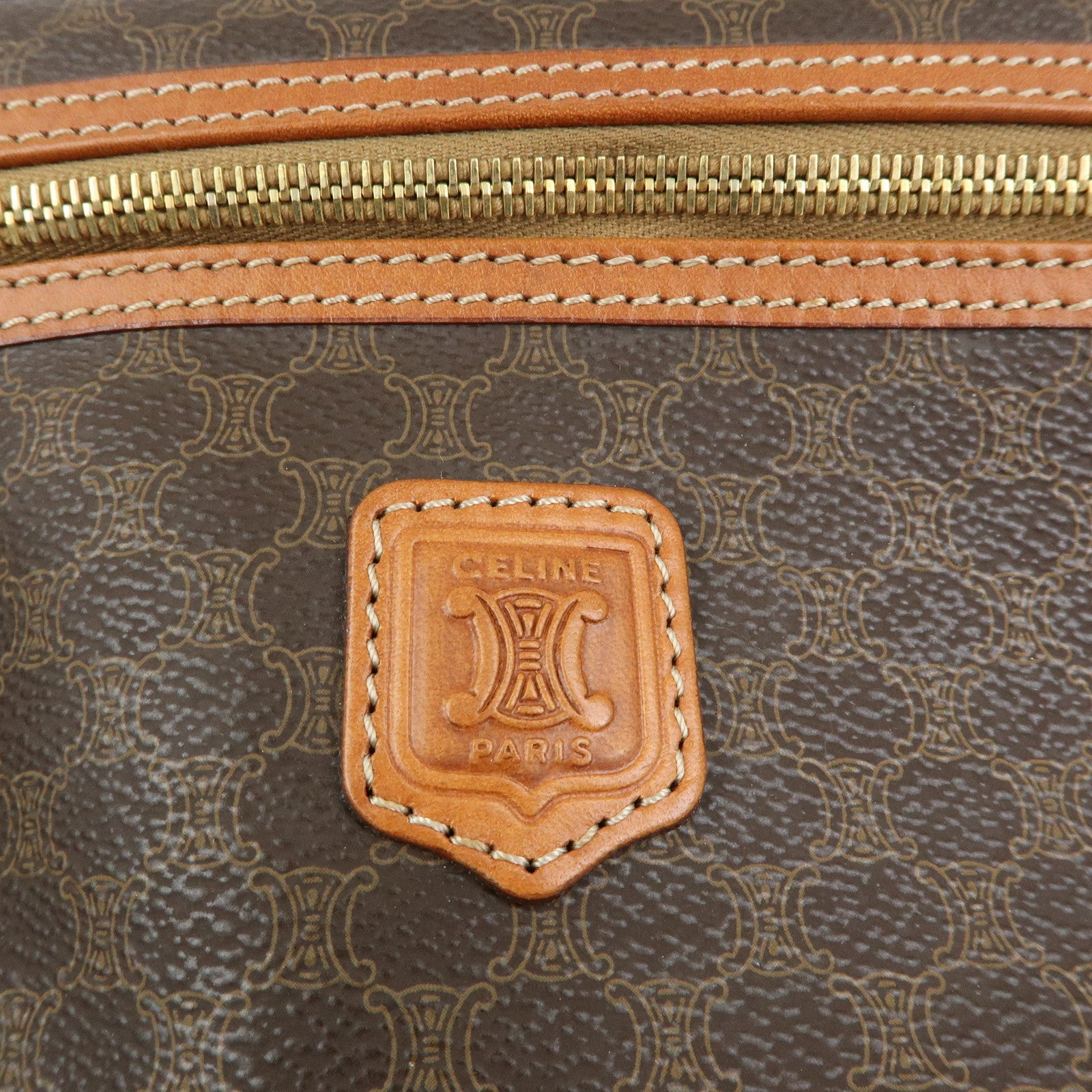 CELINE Macadam PVC Leather Hand Bag Vanity Bag Pouch Brown