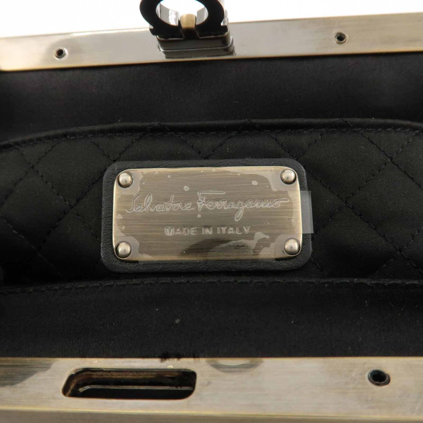 Ferragamo Gancini Satin Chain 2Way Bag Clutch Bag Black