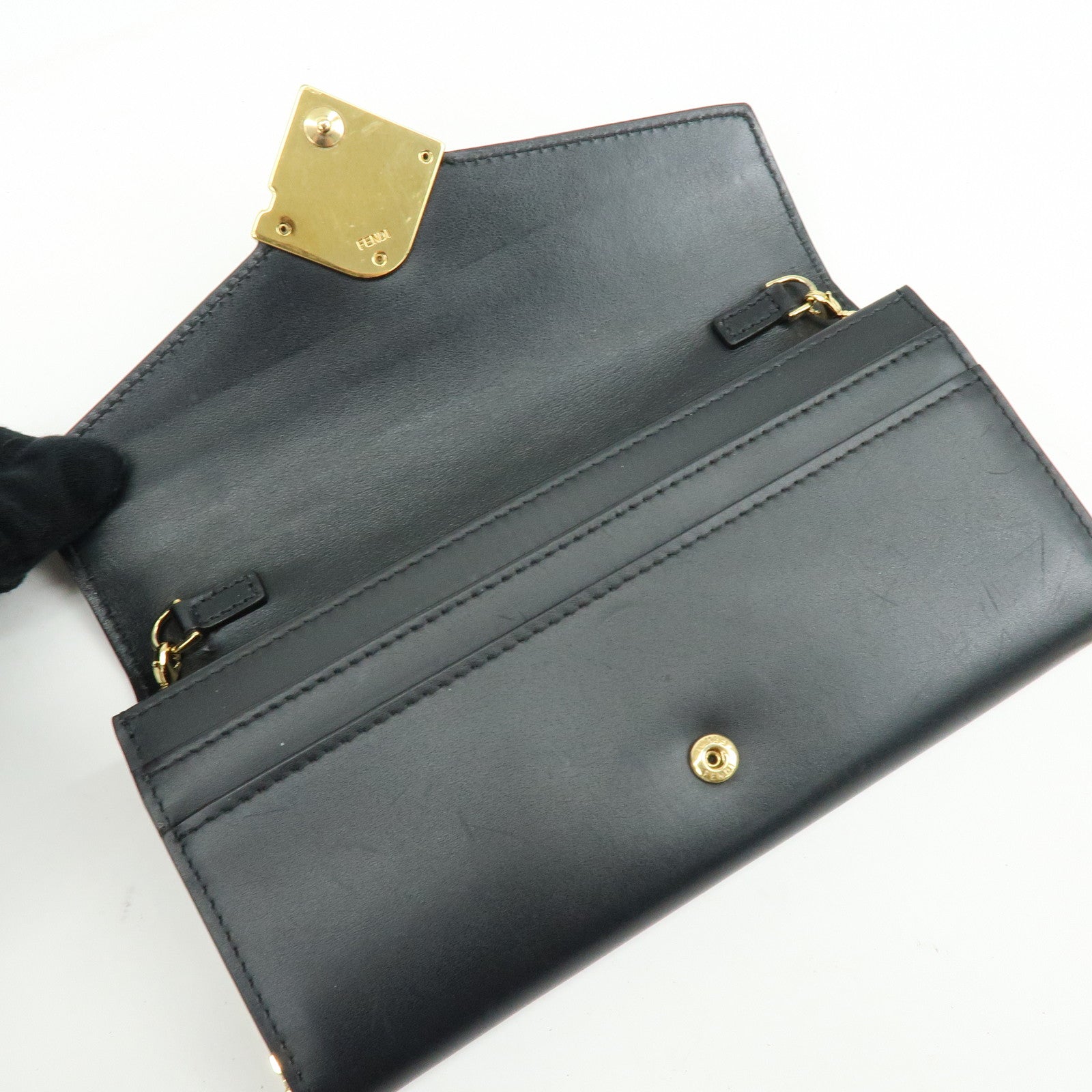 FENDI Leather Chain Wallet WOC Black 8M0365