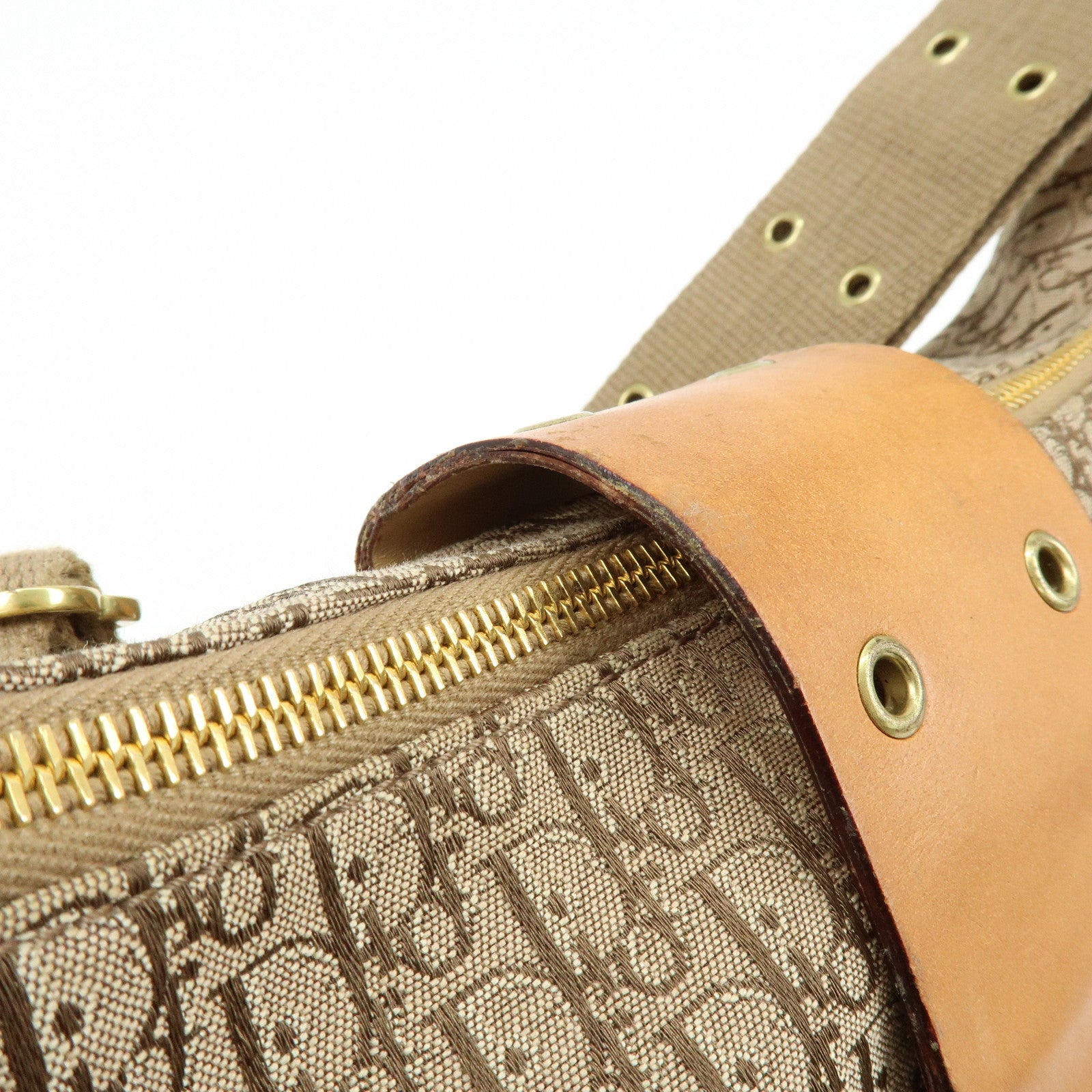 Christian Dior Trotter Canvas Leather Shoulder Crossbody Bag Beige