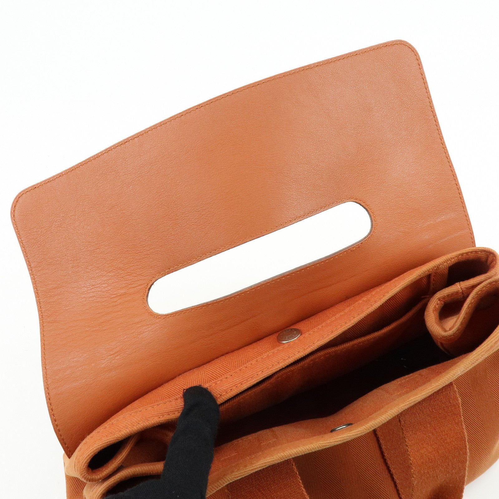 HERMES Valparaiso PM Toile Chevron Leather Tote Bag Hand Bag Brown