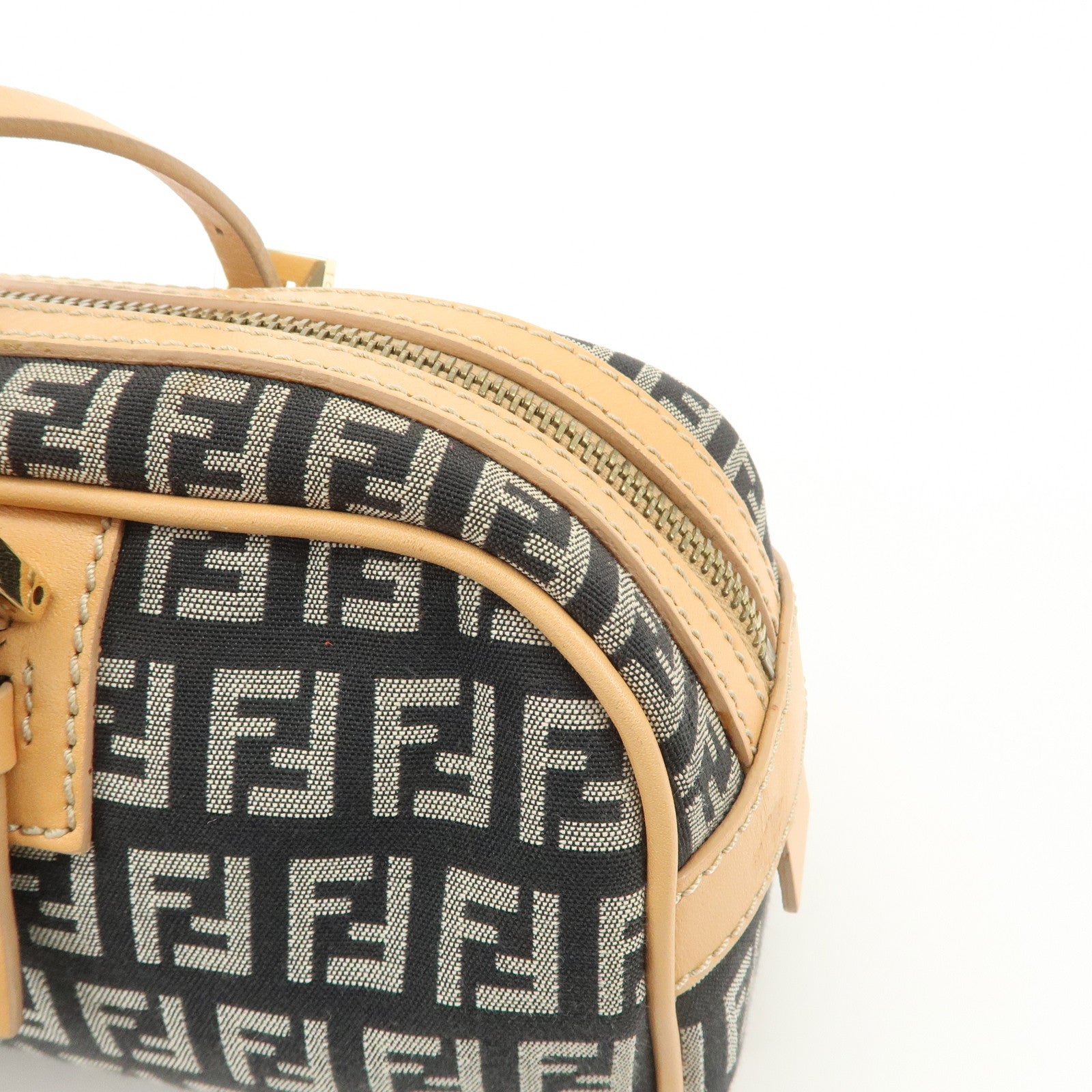 FENDI Zucchino Canvas Leather Mini Boston Bag Hand Bag Black 8BL007