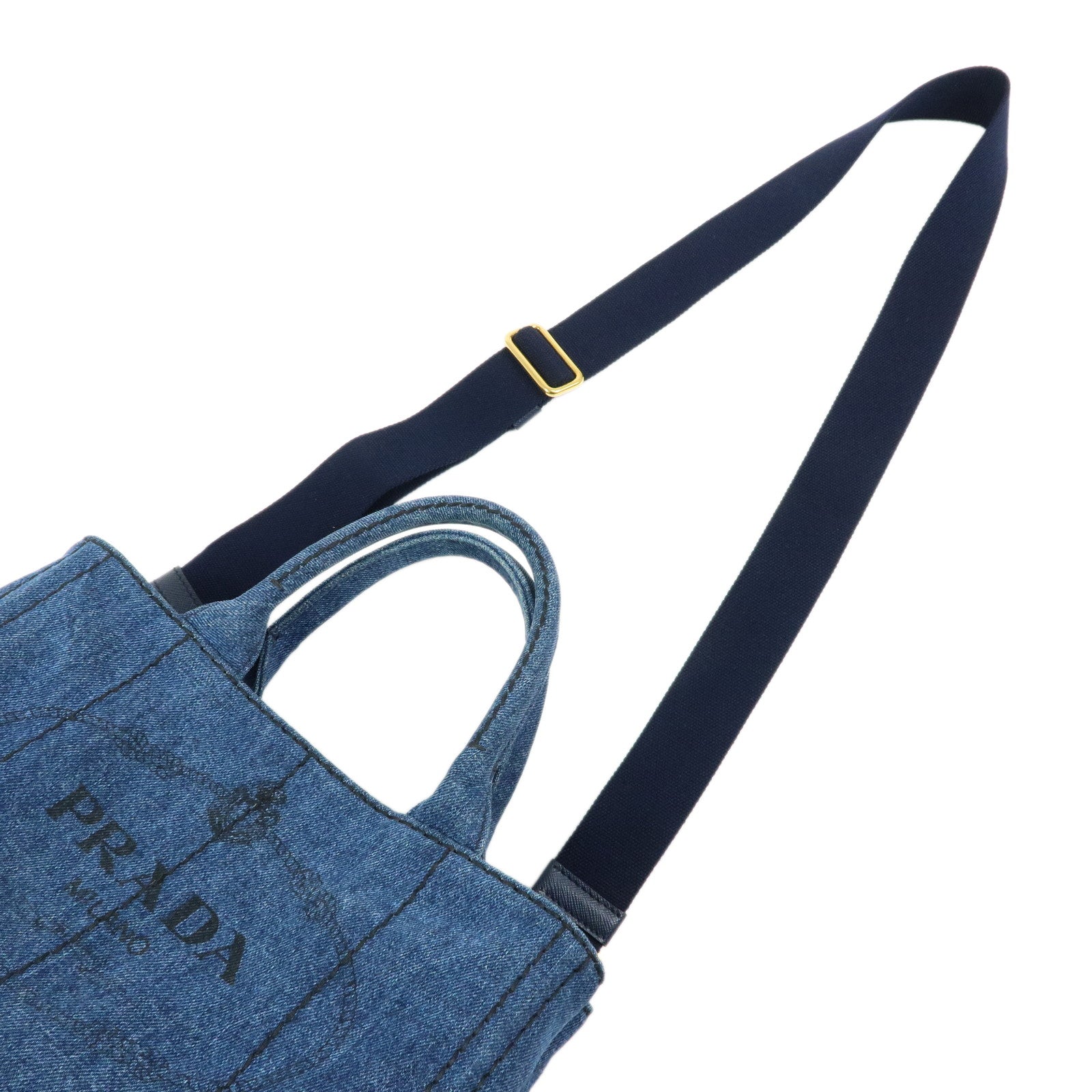 PRADA Canapa Mini Triangle Logo Denim 2Way Hand Bag Blue 1BG439