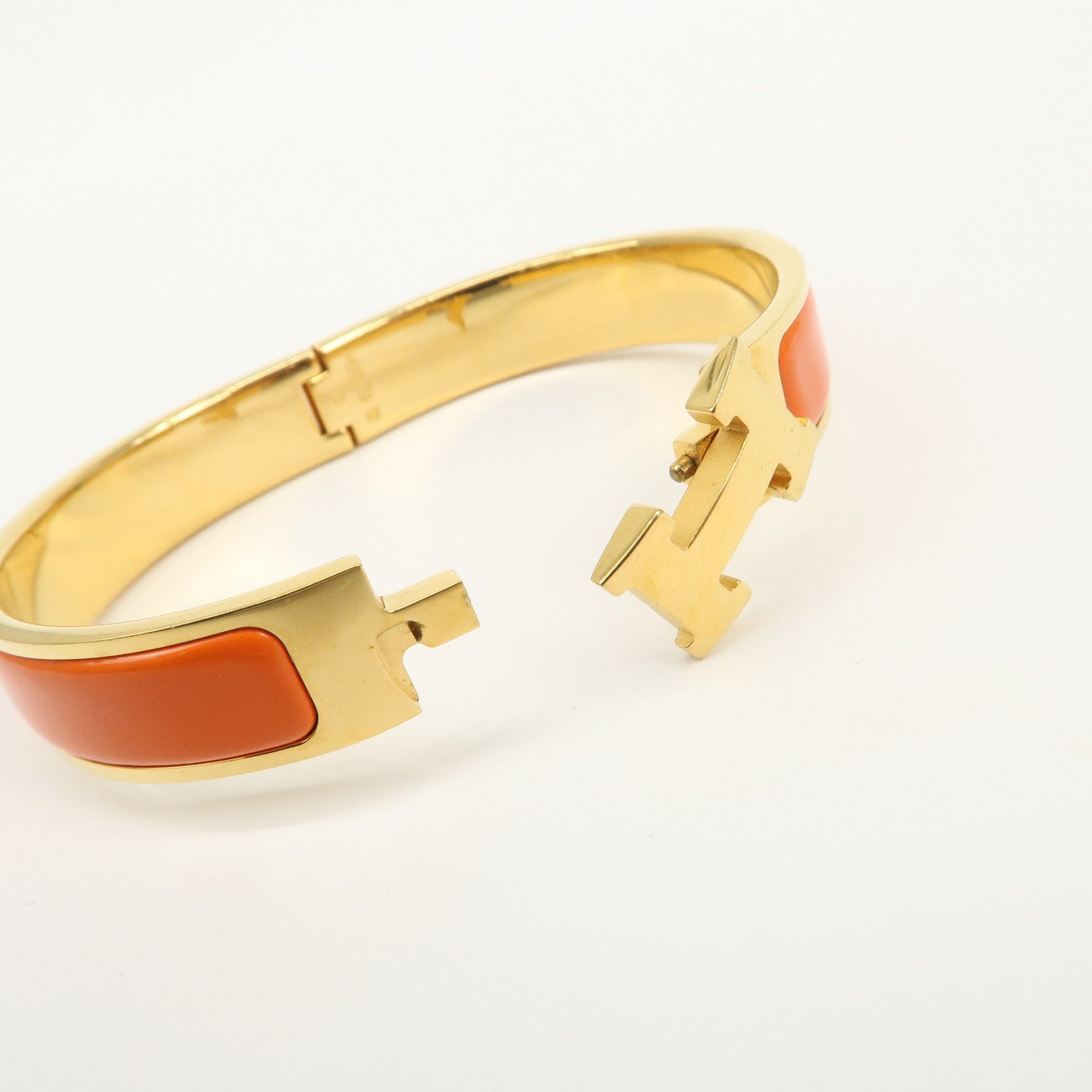 HERMES Clik Clac PM H Logo Metal Bracelet Gold Orange