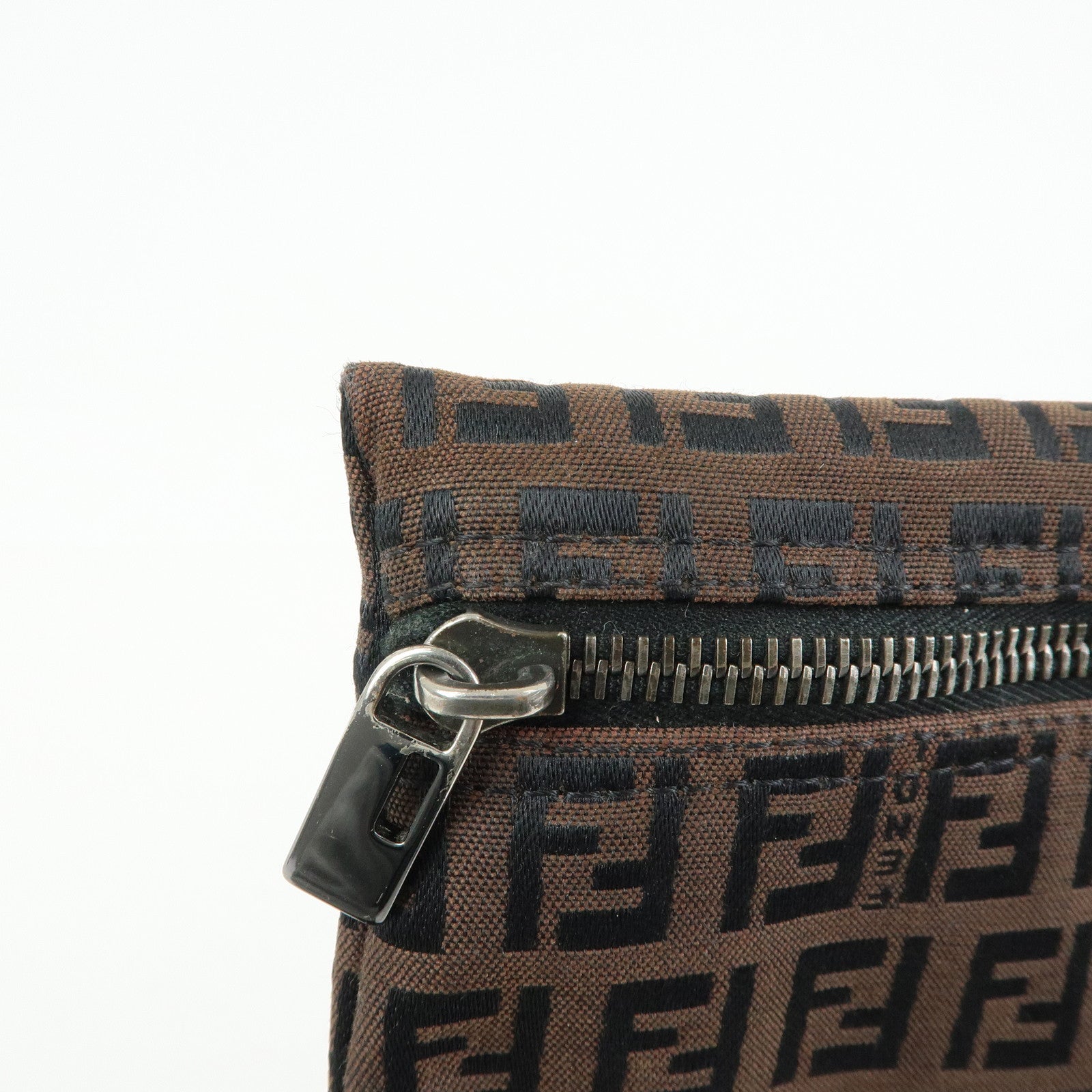 FENDI Zucchino Canvas Leather Pouch Brown 7N0014