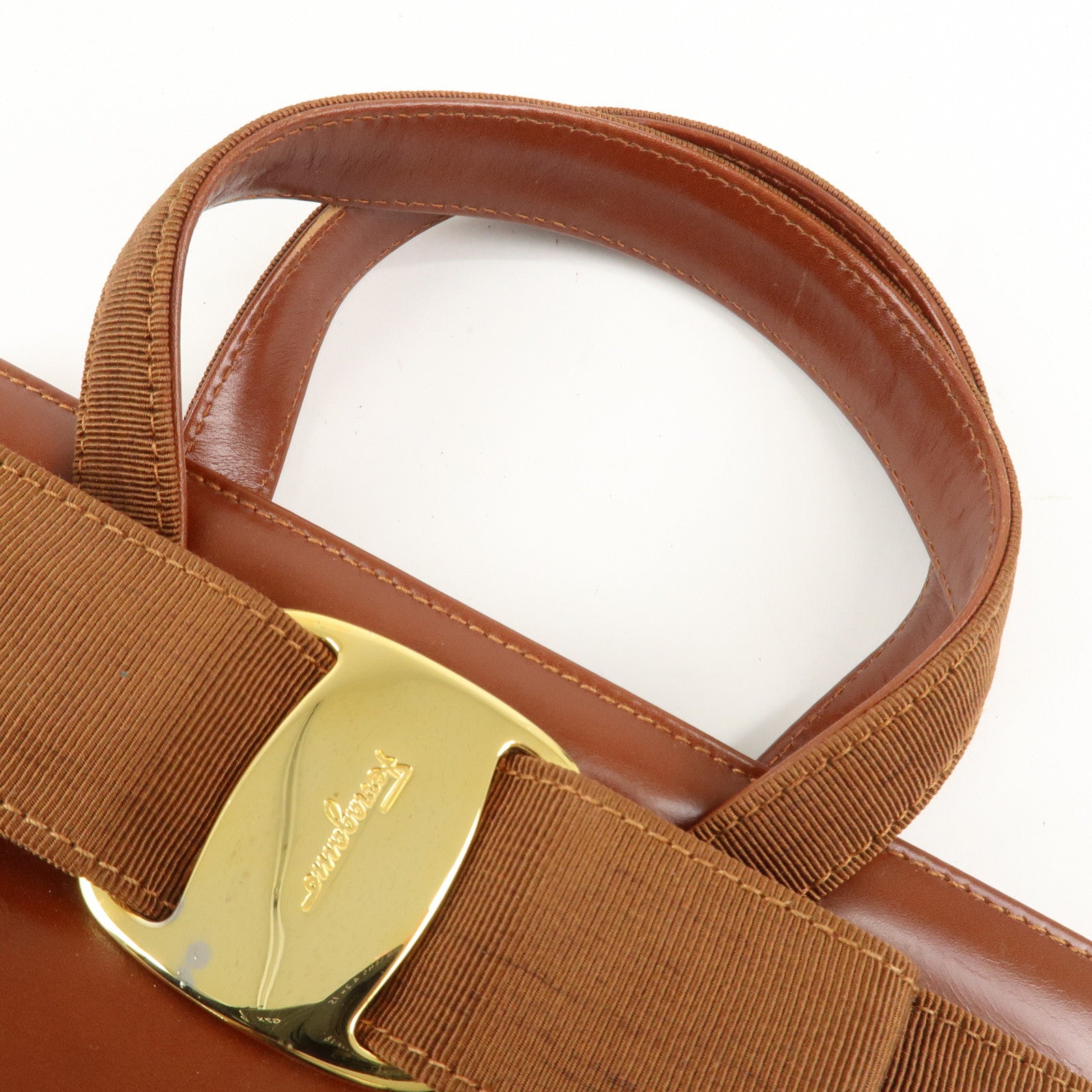Ferragamo Vara Leather Hand Bag Shoulder Bag Brown Used