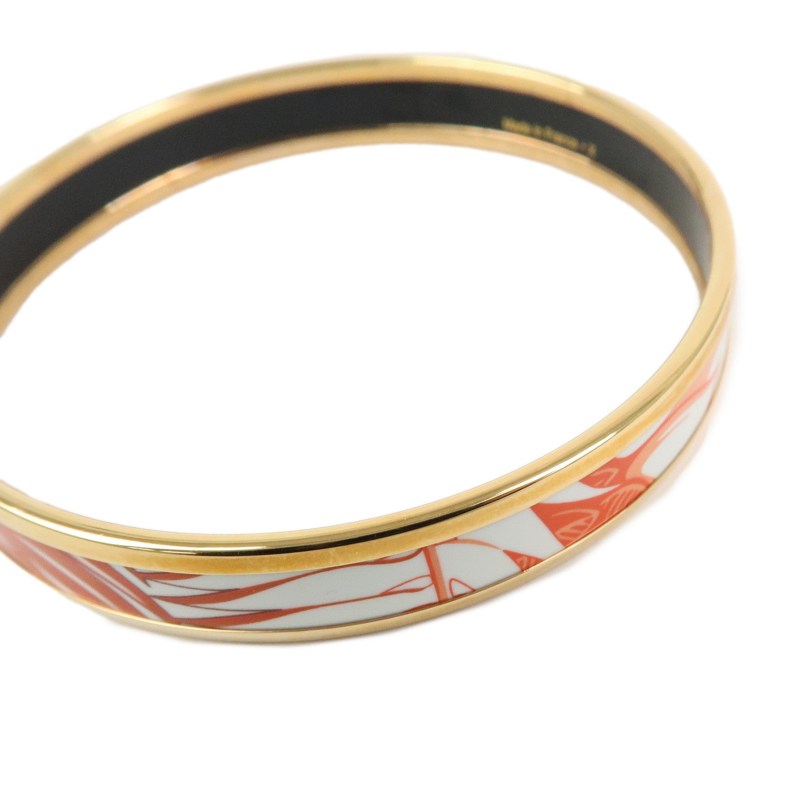 HERMES Email PM Gold Plated Bracelet Bangle White Orange Gold