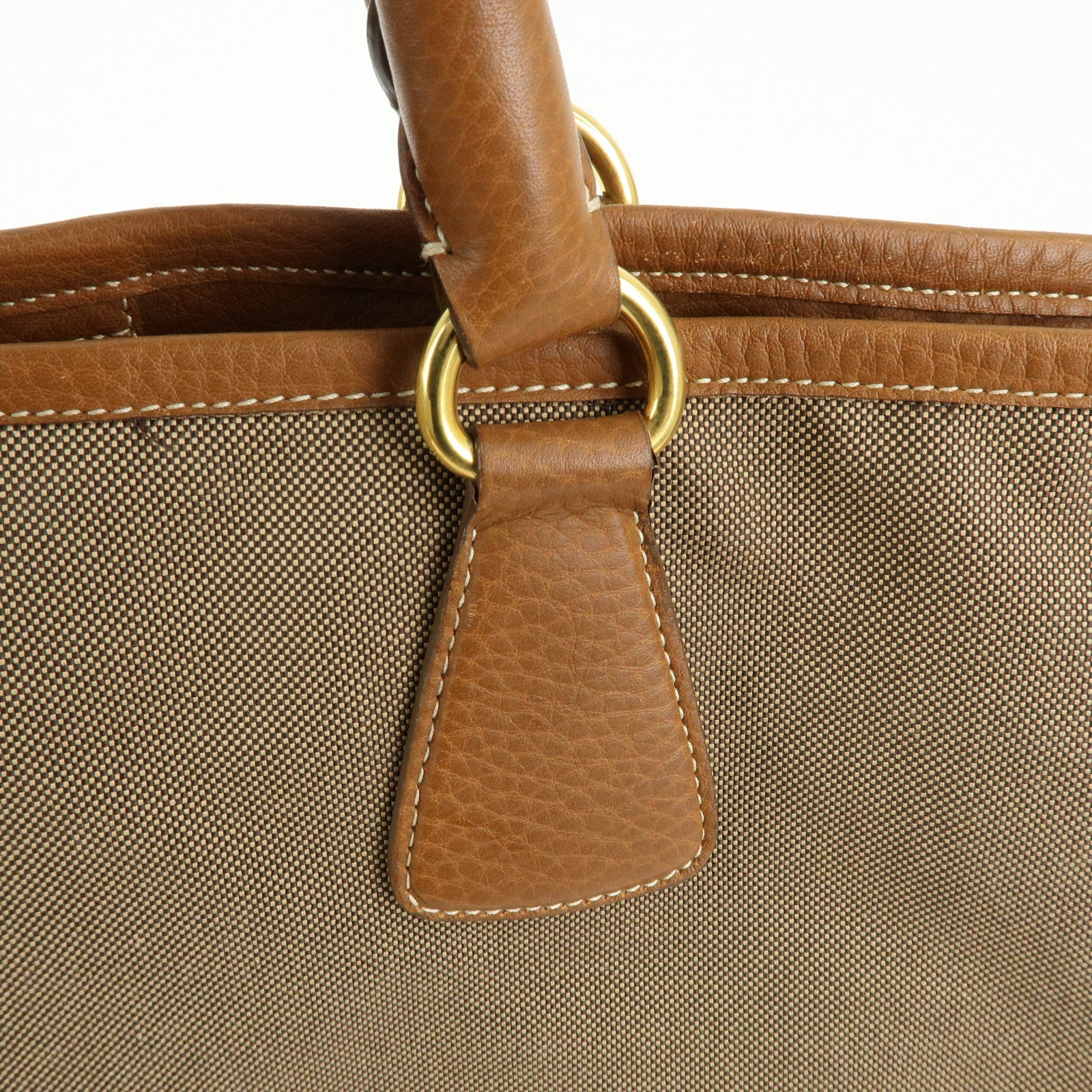 PRADA Triangle Logo Jacquard Leather 2Way Bag Hand Bag Brown