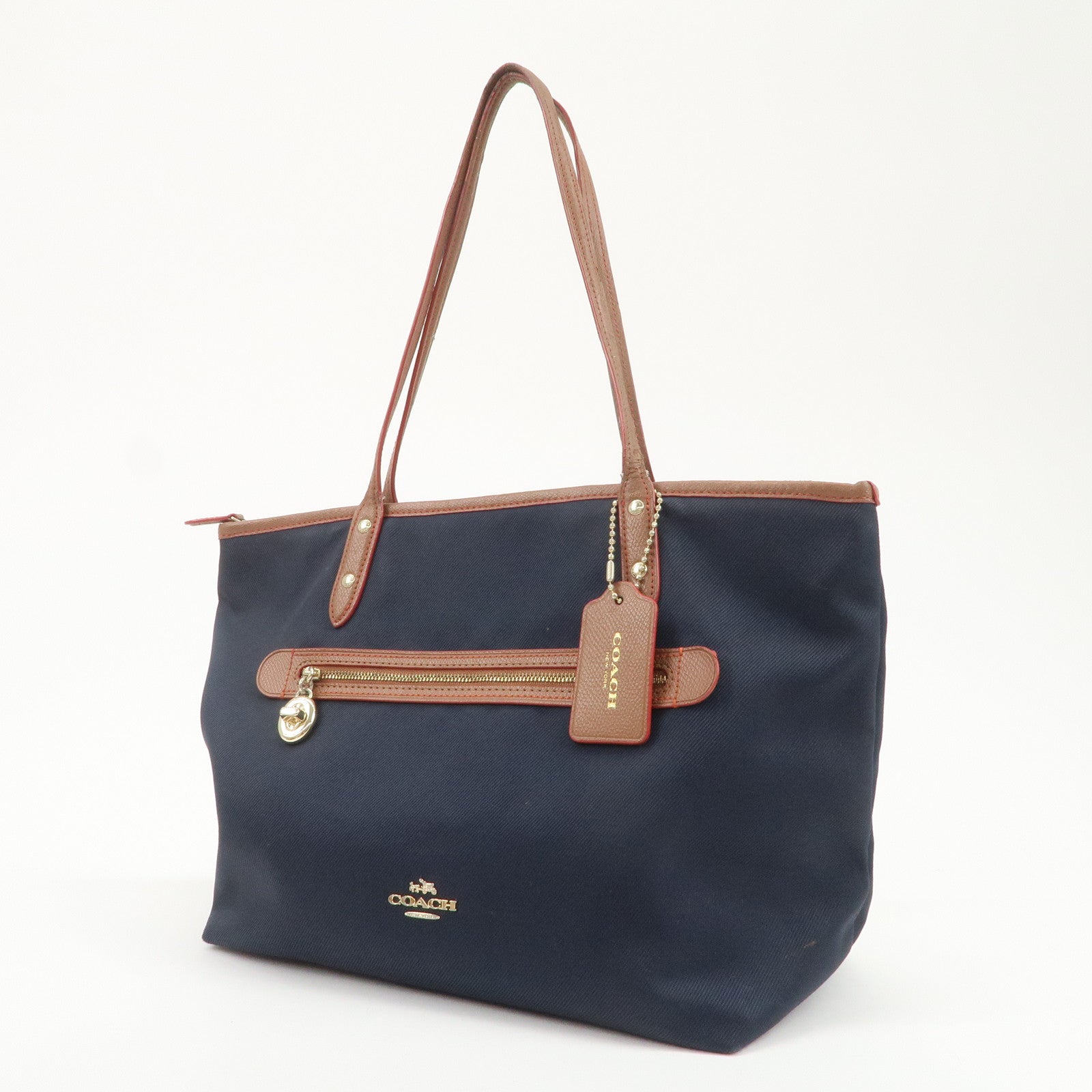 COACH Signature Set Of 2 Canvas Leather Hand Bag Brown Navy