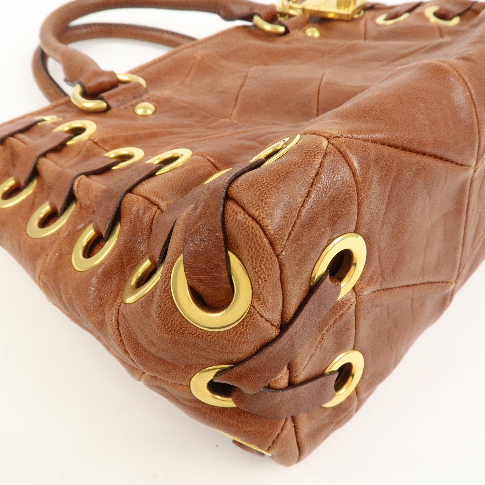 MIU MIU Logo Leather 2Way Bag Hand Bag Shoulder Bag Brown