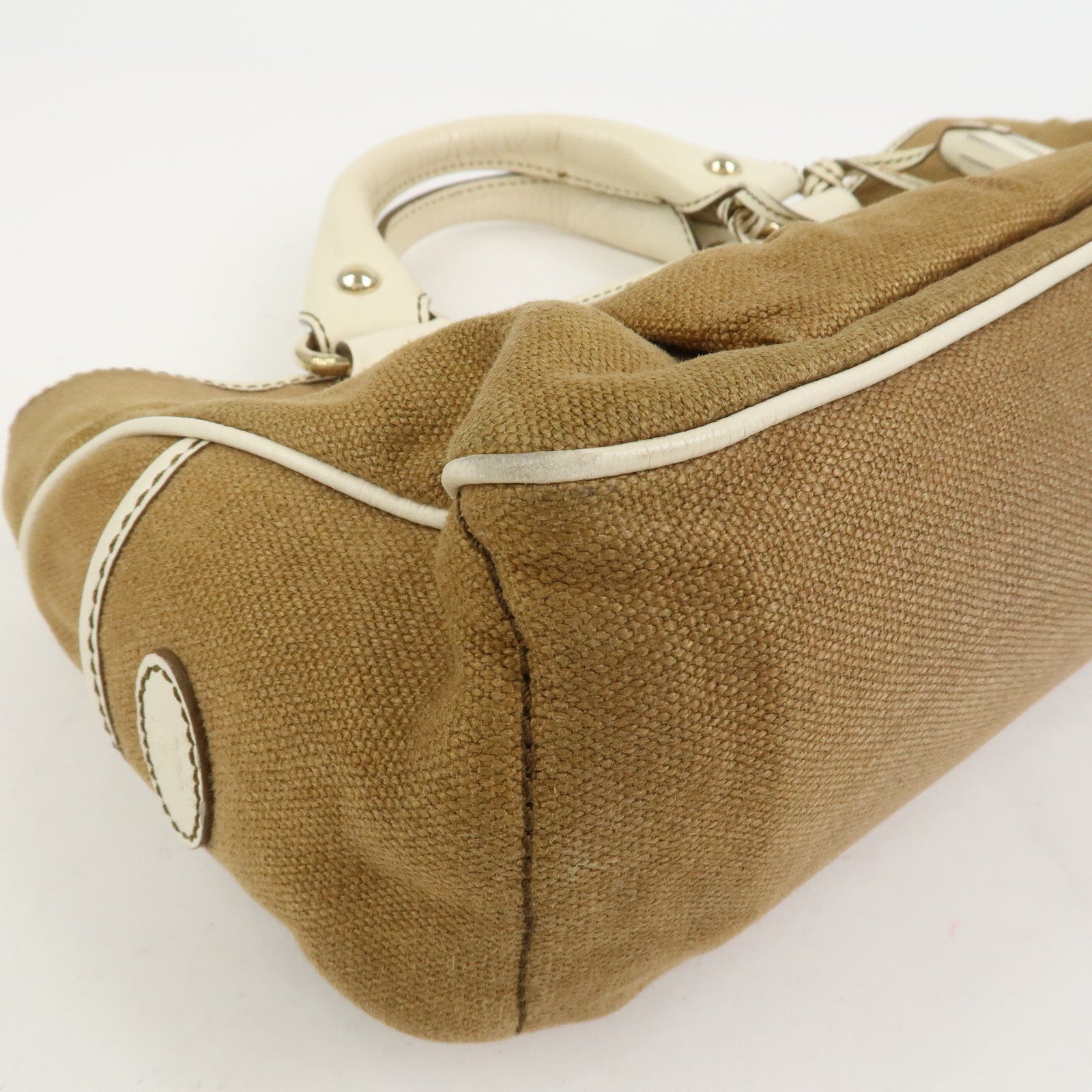 CELINE Canvas Leather Boogie Bag Hand Bag Macadam Motif Brown Ivory