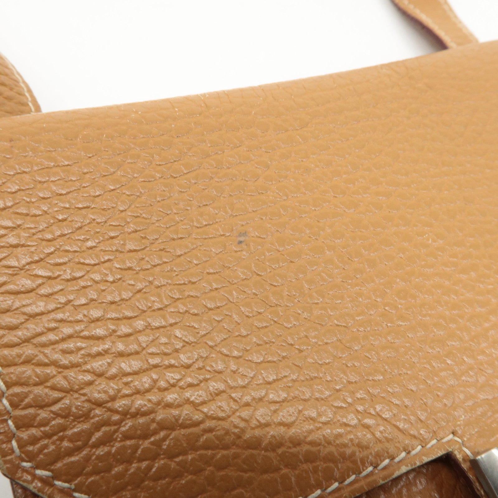 HERMES Leather Ameli H Logo Shoulder Bag Brown Silver HDW Used