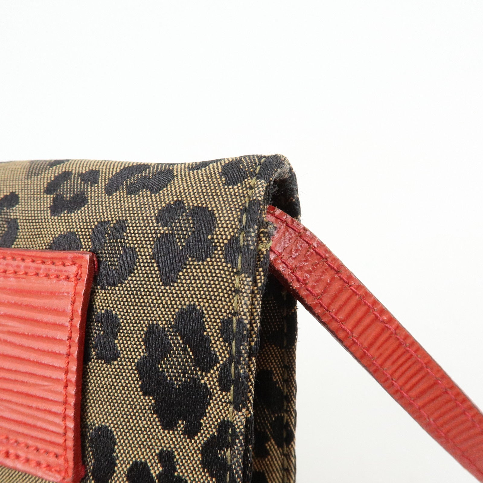 FENDI Leopard Canvas Leather 2Way Shoulder Bag Waist Bag Brown Red