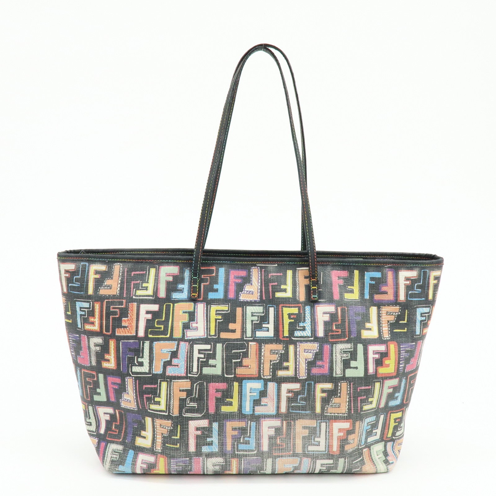 FENDI Zucca PVC Leather Tote Shoulder Bag Multicolor Black 8BH185