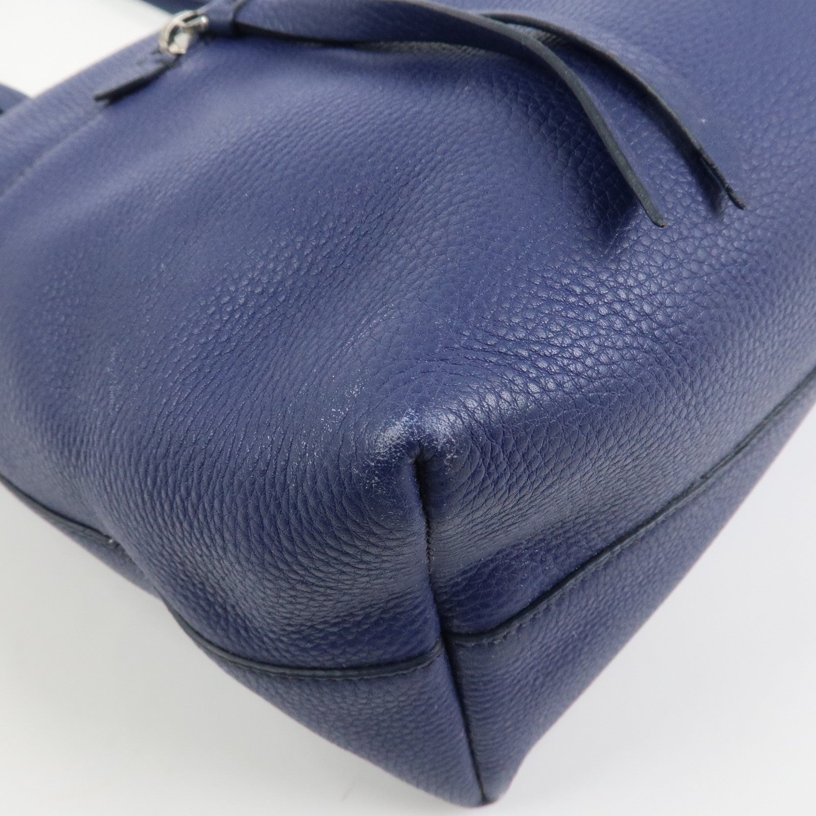 MIU MIU Logo Madras Leather Tote Bag Shoulder Bag Hand Bag Blue