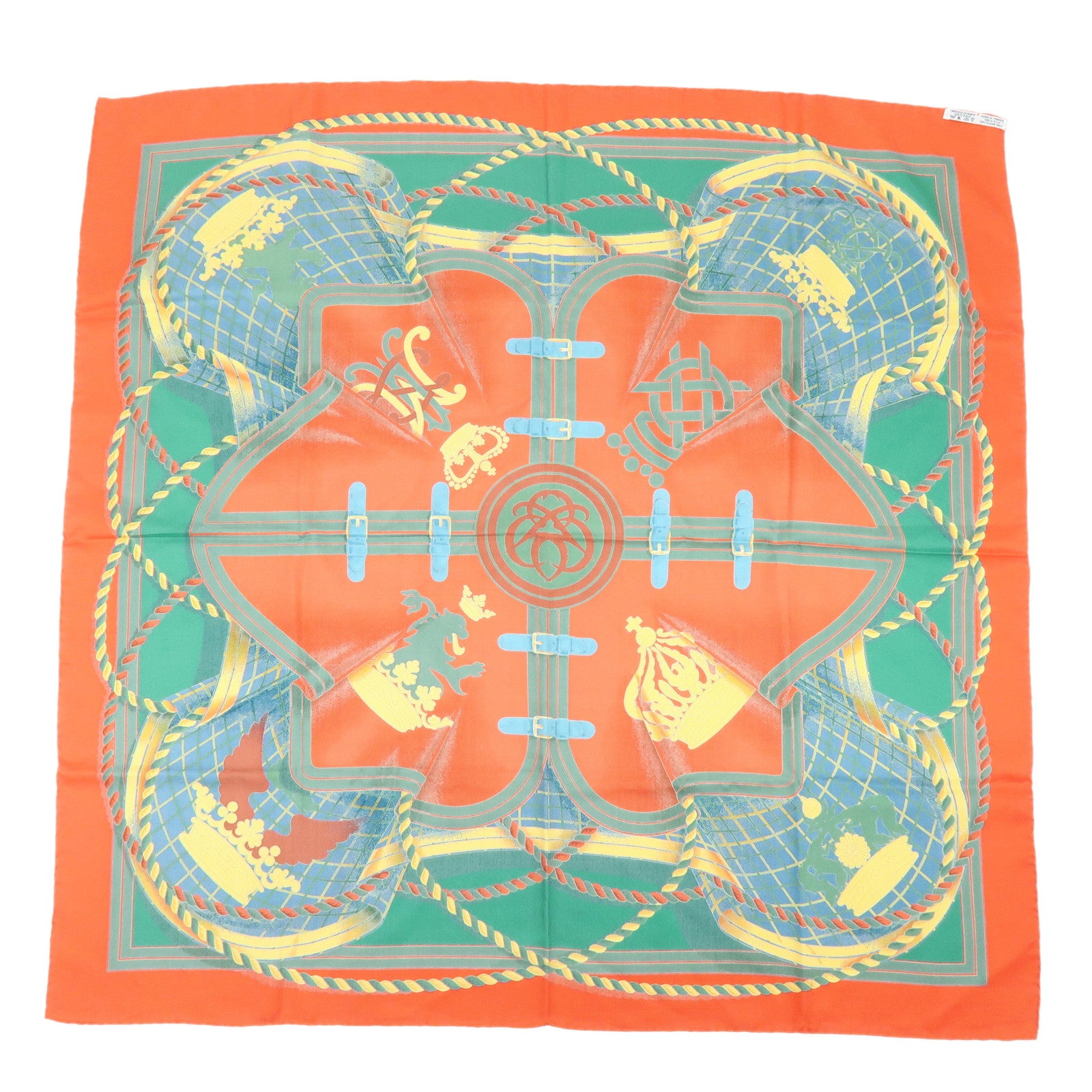 HERMES Carre 90 Silk 100% Scarf GRANDE TENUE Red Green