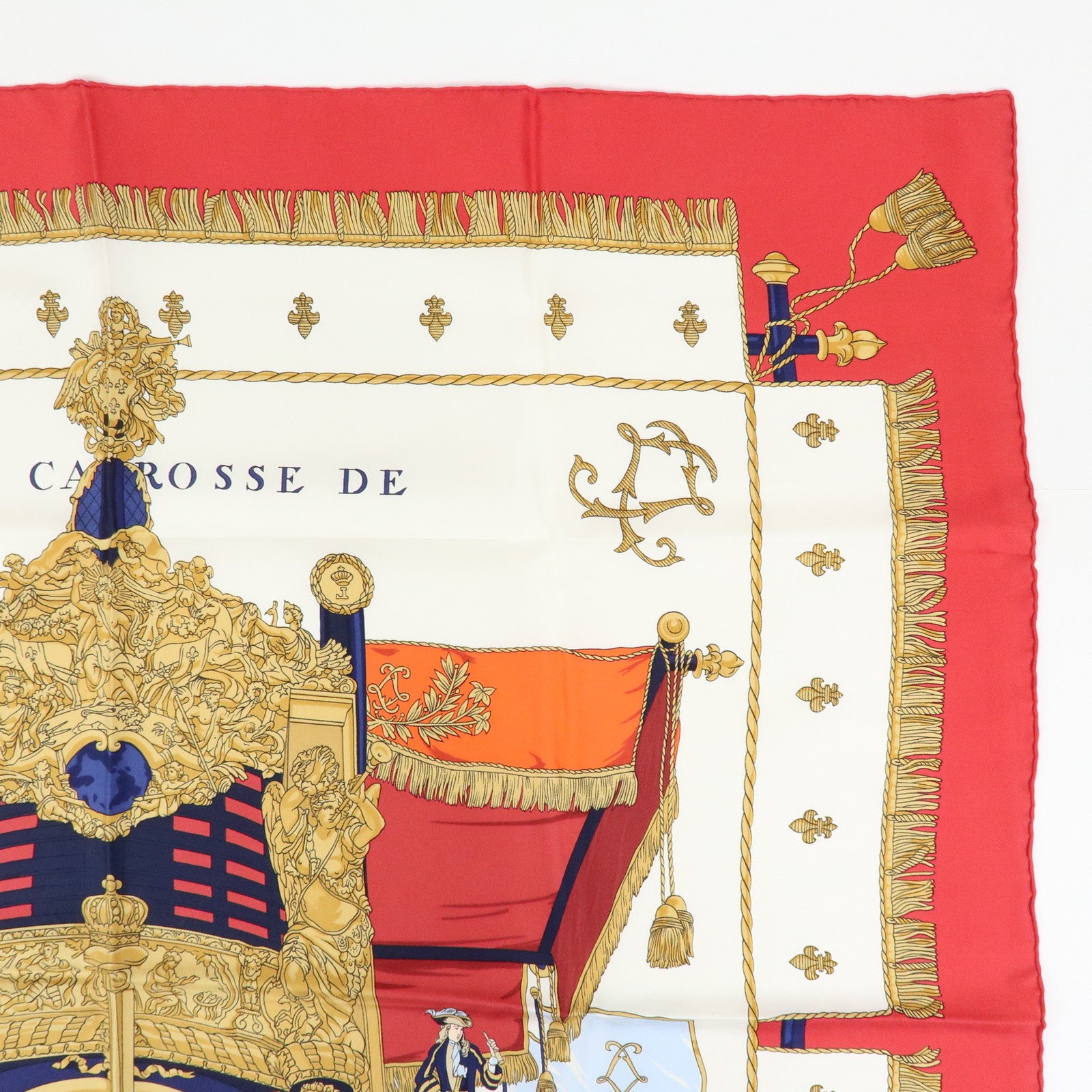 HERMES Carre 90 Silk 100% Scarf VUE DU CARROSSE DE LA GALERE White