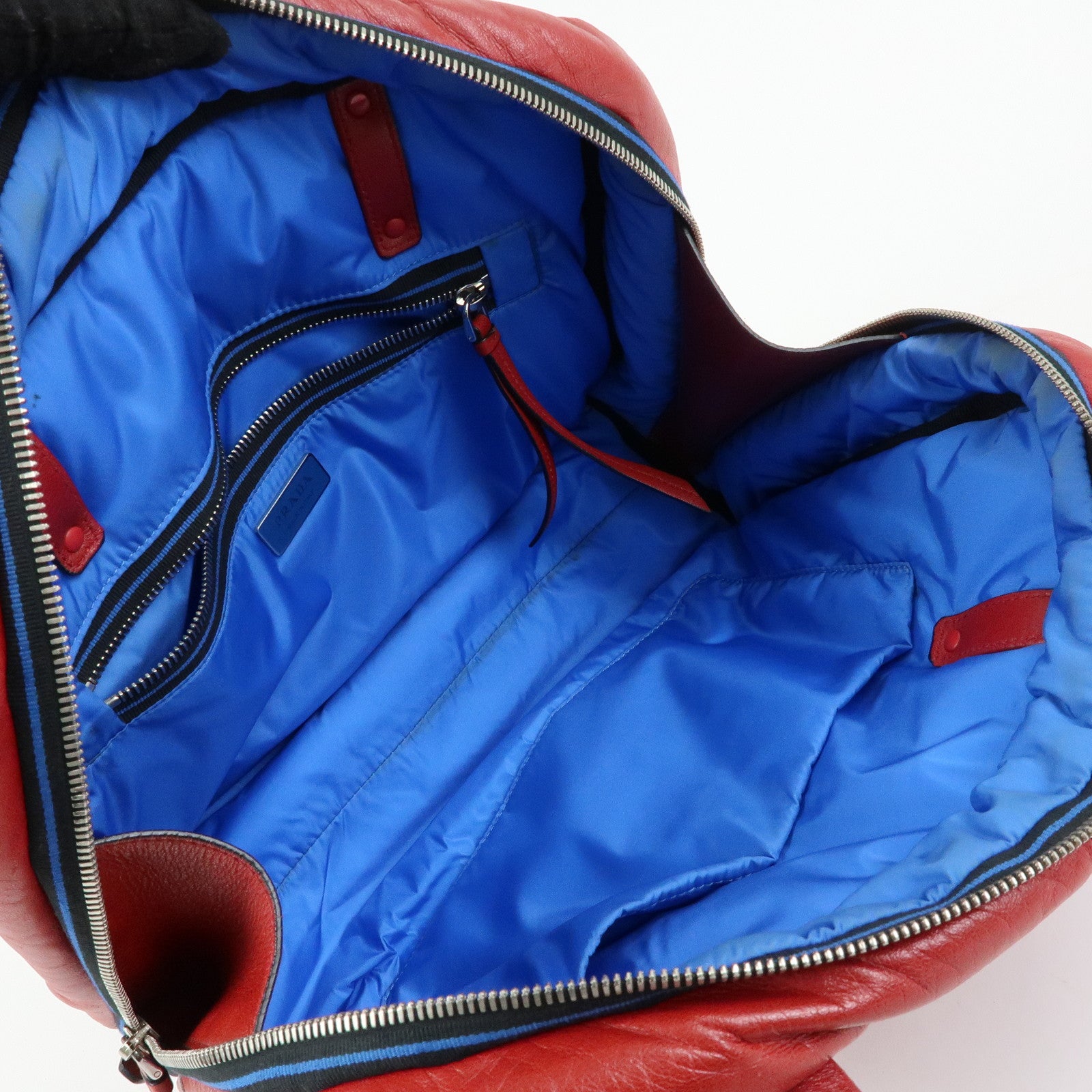 PRADA Nappa Leather Shoulder Bag Hand Bag Boston Bag Red 1BB052