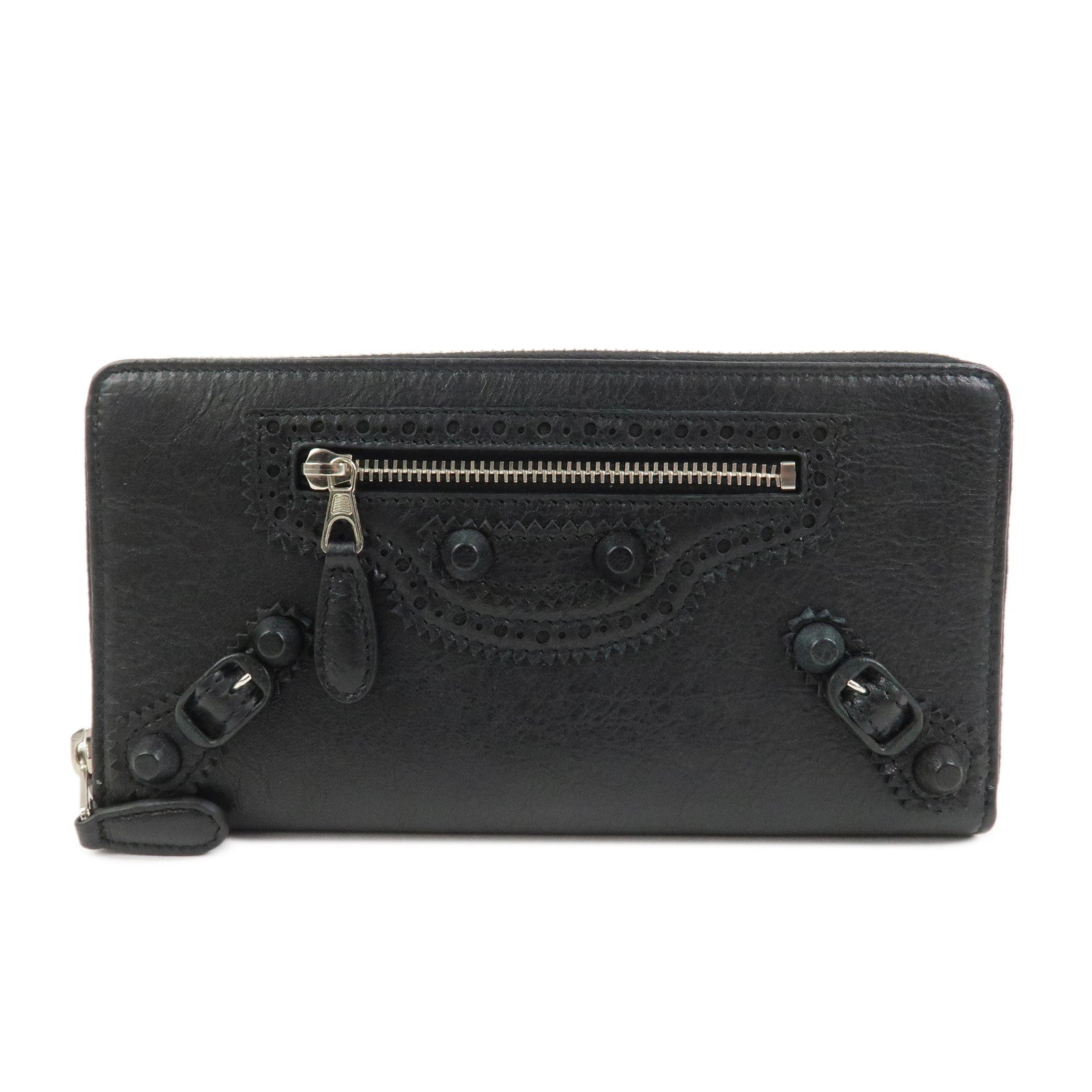 BALENCIAGA Giant Continental Leather Round Zippy Long Wallet Black