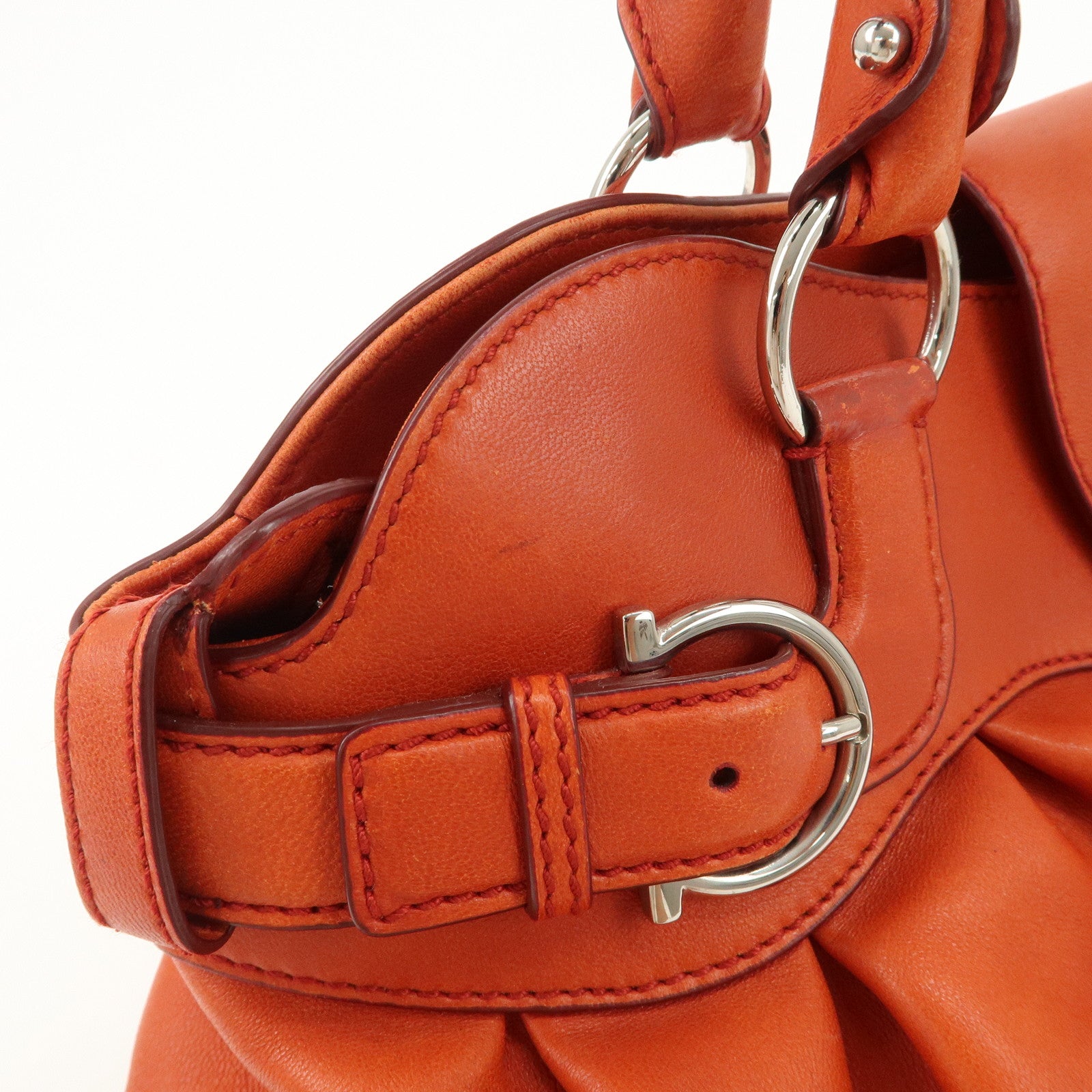 Ferragamo Gancini Gathered Shoulder Bag Hand Bag Orange