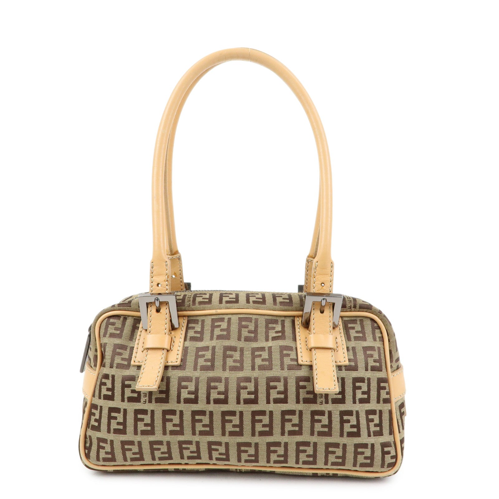 FENDI Zucchino Canvas Leather Small Boston Hand Bag Brown 8BN004