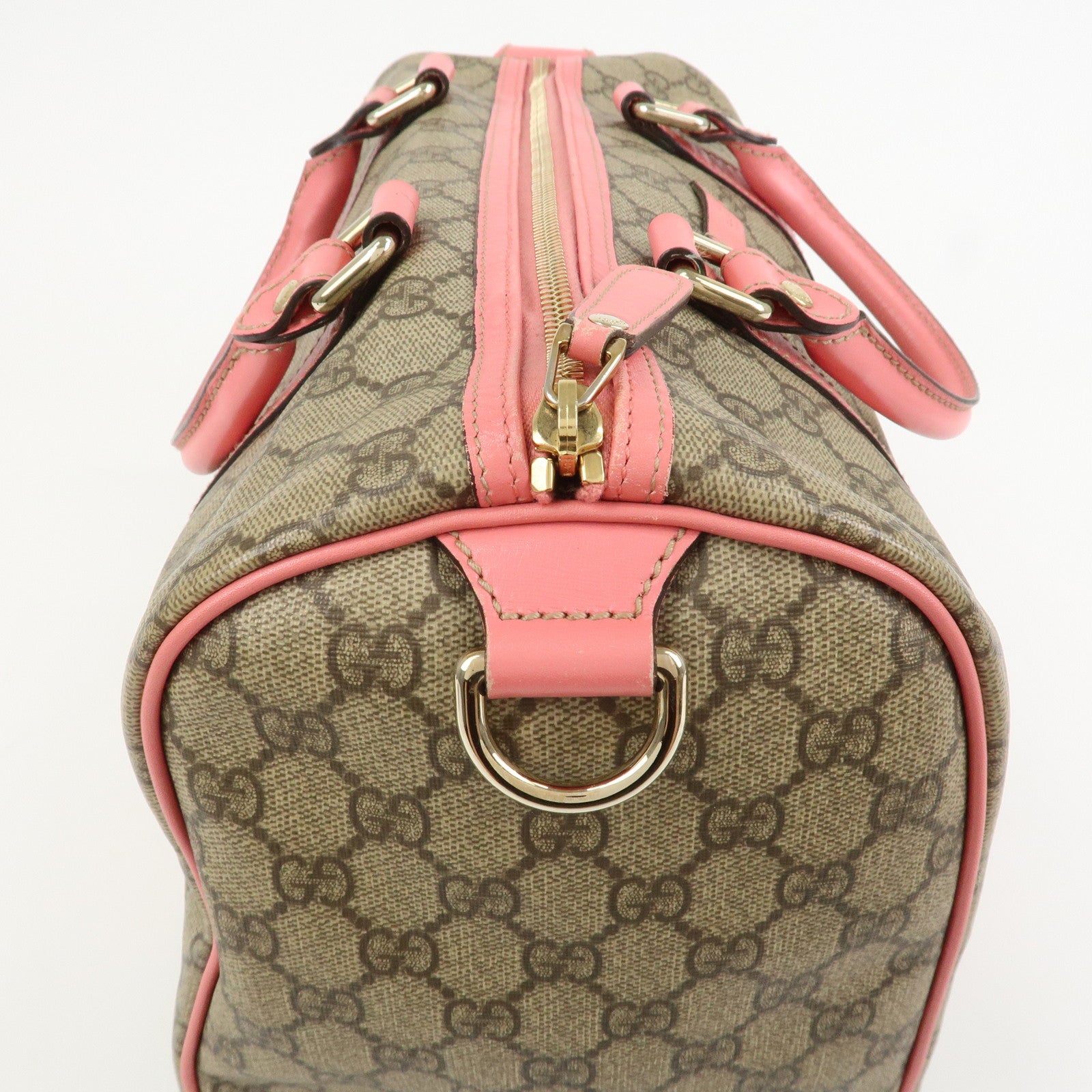 GUCCI GG Supreme Leather Boston Bag Hand Bag Beige Pink 193603