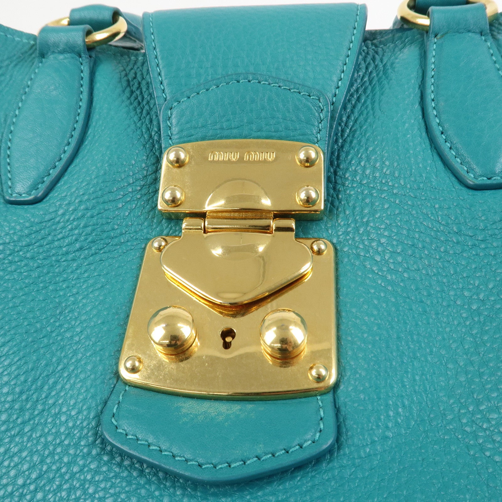 MIU MIU Logo Leather Shoulder Bag Hand Bag Green