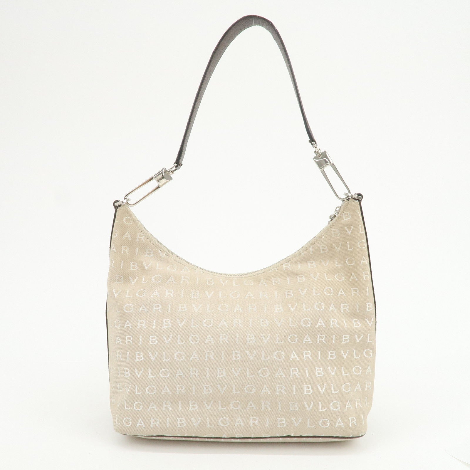 BVLGARI Logomania Canvas Leather Shoulder Bag Hand Bag Beige Brown