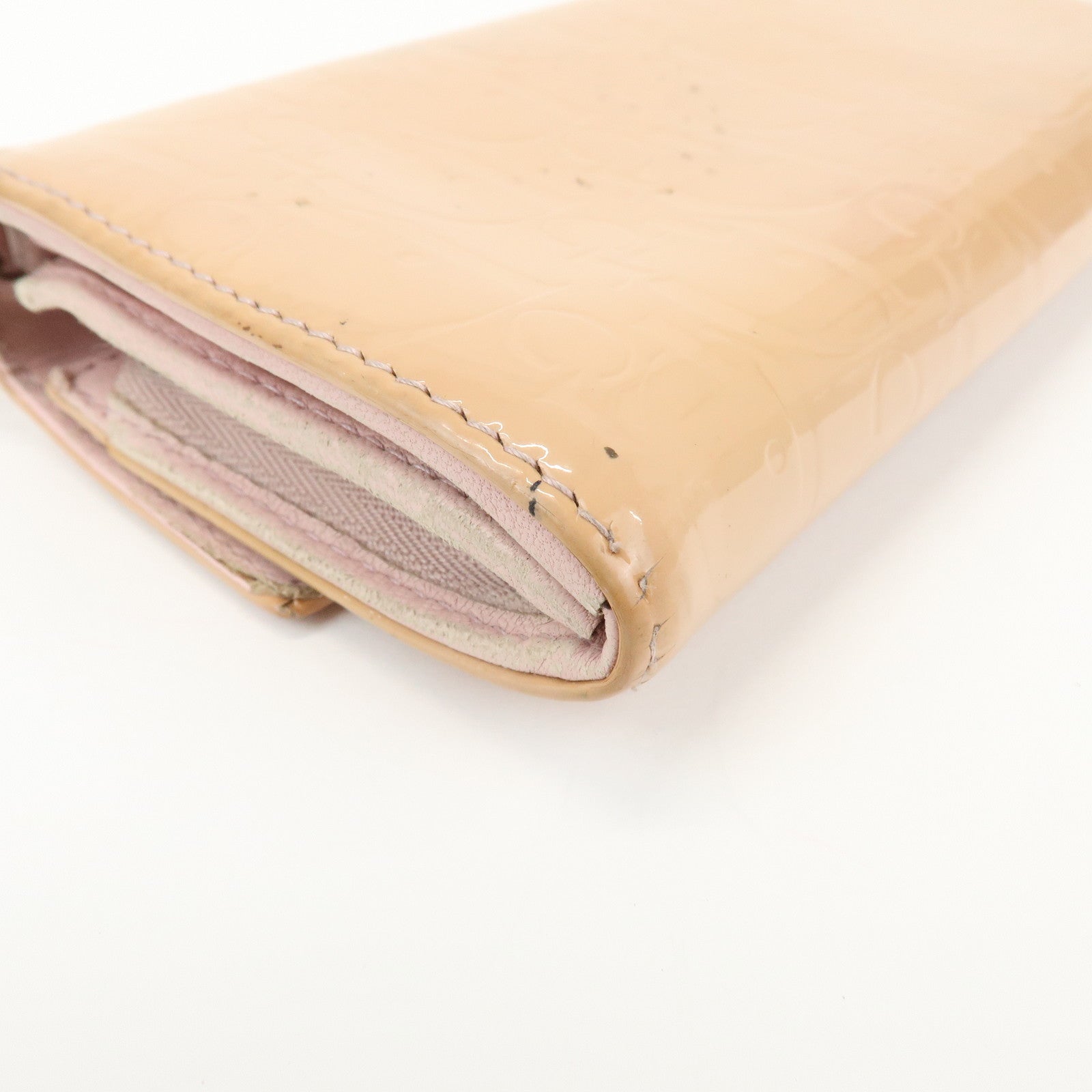 Christian Dior Patent Leather Chain Wallet Long Wallet WOC Beige