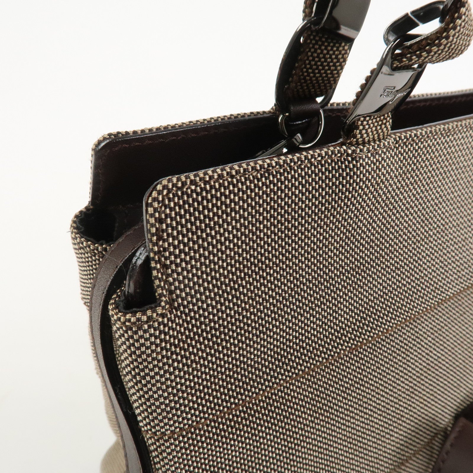 Ferragamo Canvas 2Way Bag Hand Bag Shoulder Bag Brown