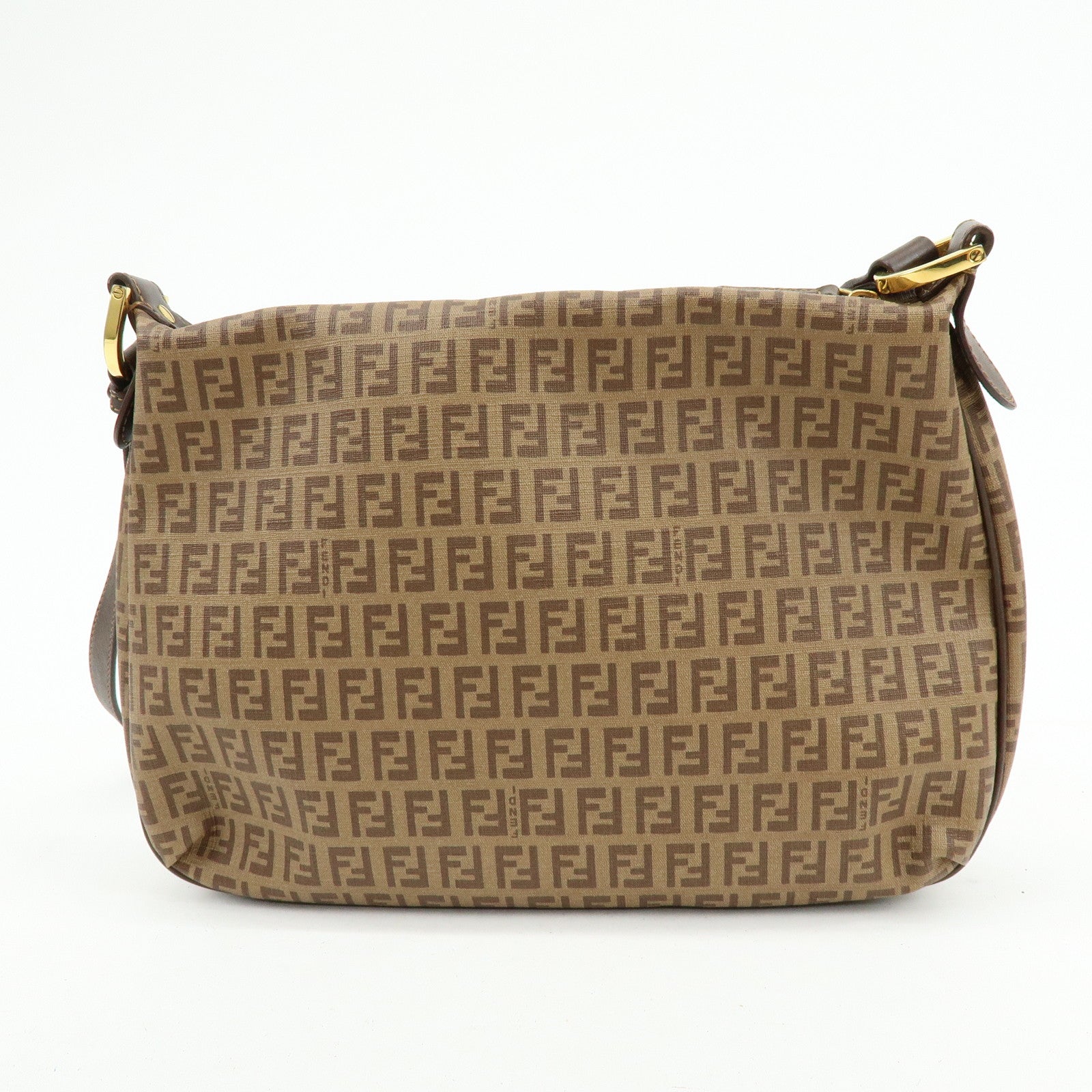 FENDI Zucchino PVC Leather Shoulder Bag Crossbody Bag Brown 8BT206