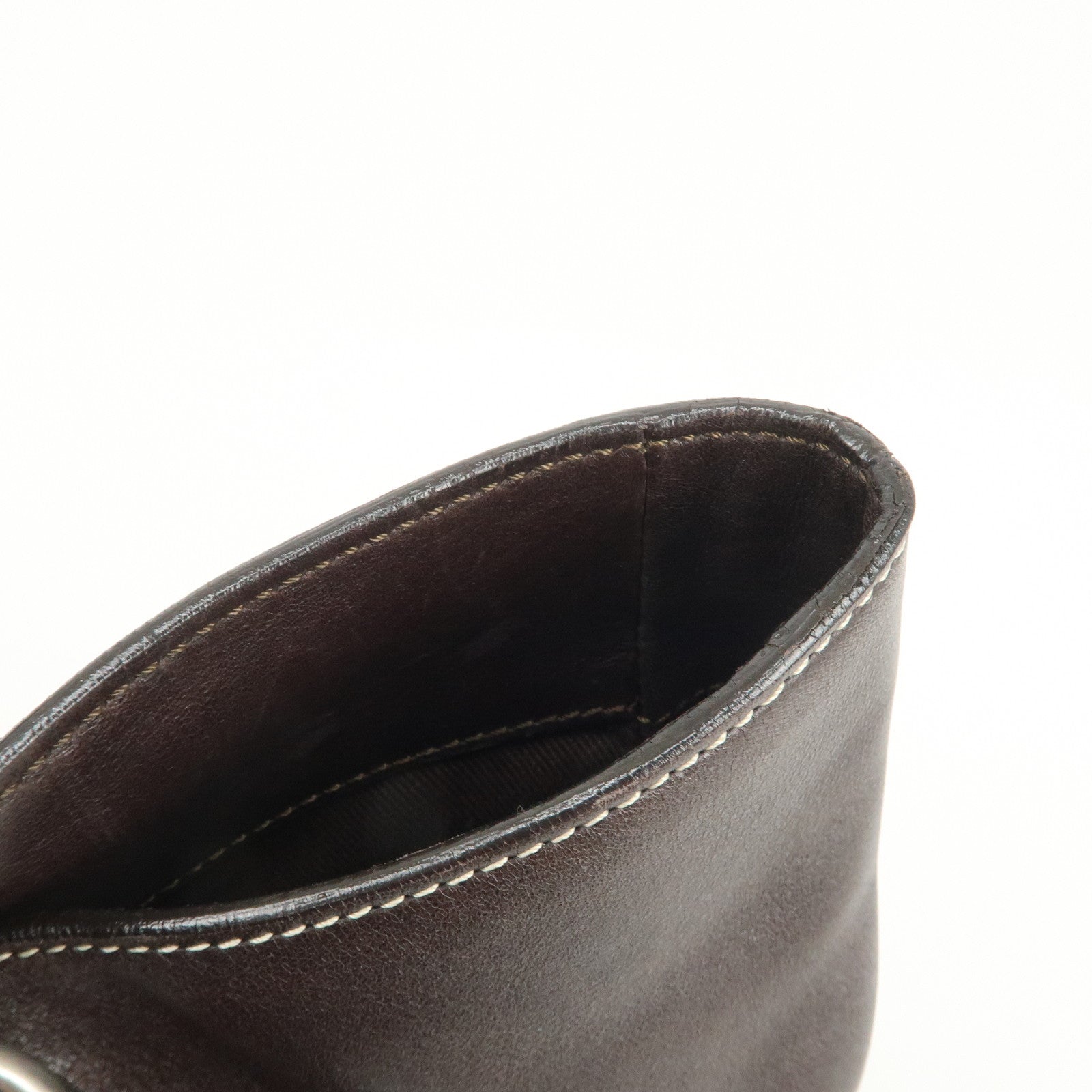 CELINE Macadam Logo Leather Tote Bag Hand Bag Dark Brown