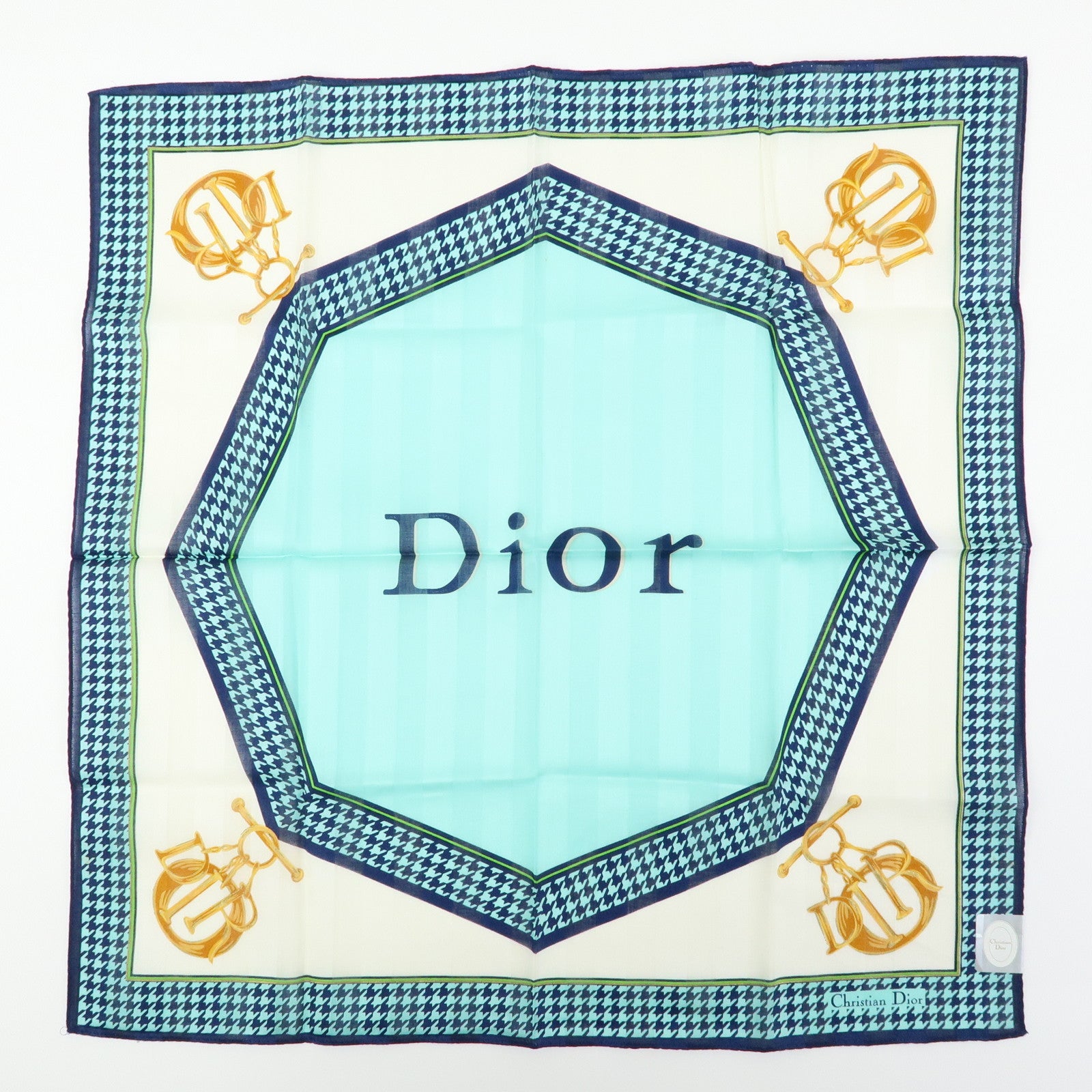 Christian Dior Set of 3 Cotton 100% Handkerchief Blue Yellow Navy