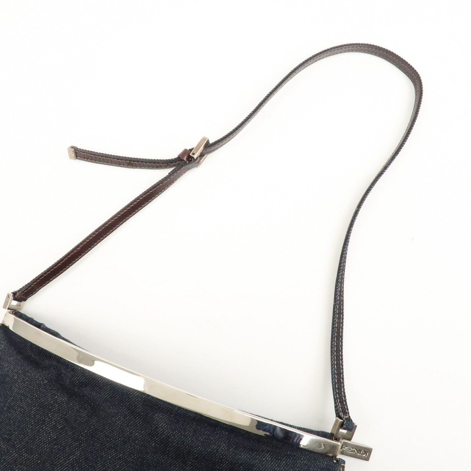 FENDI Denim Shoulder Bag Hand Bag Navy 26736