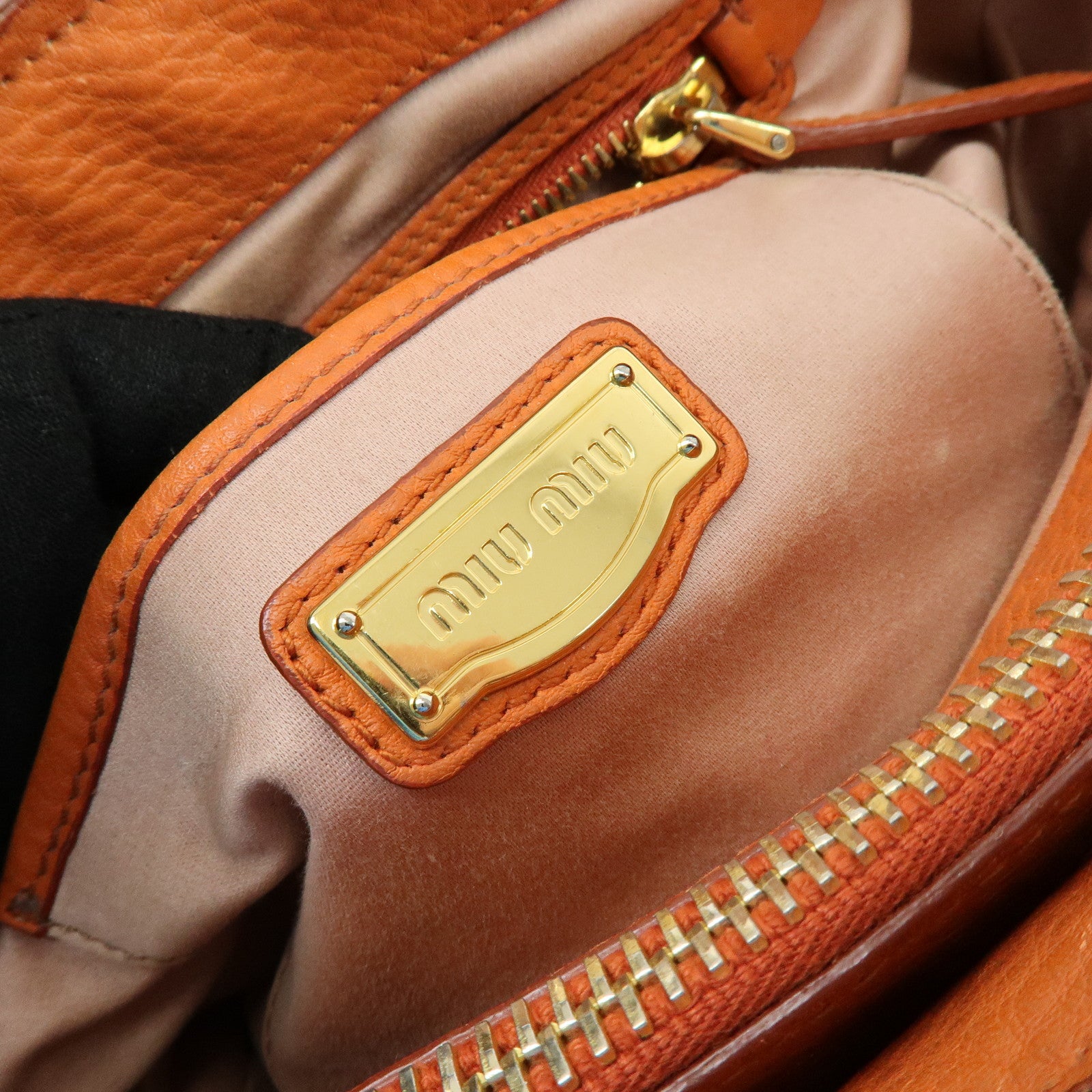 MIU MIU Logo Leather Hand Bag Tote Bag Orange