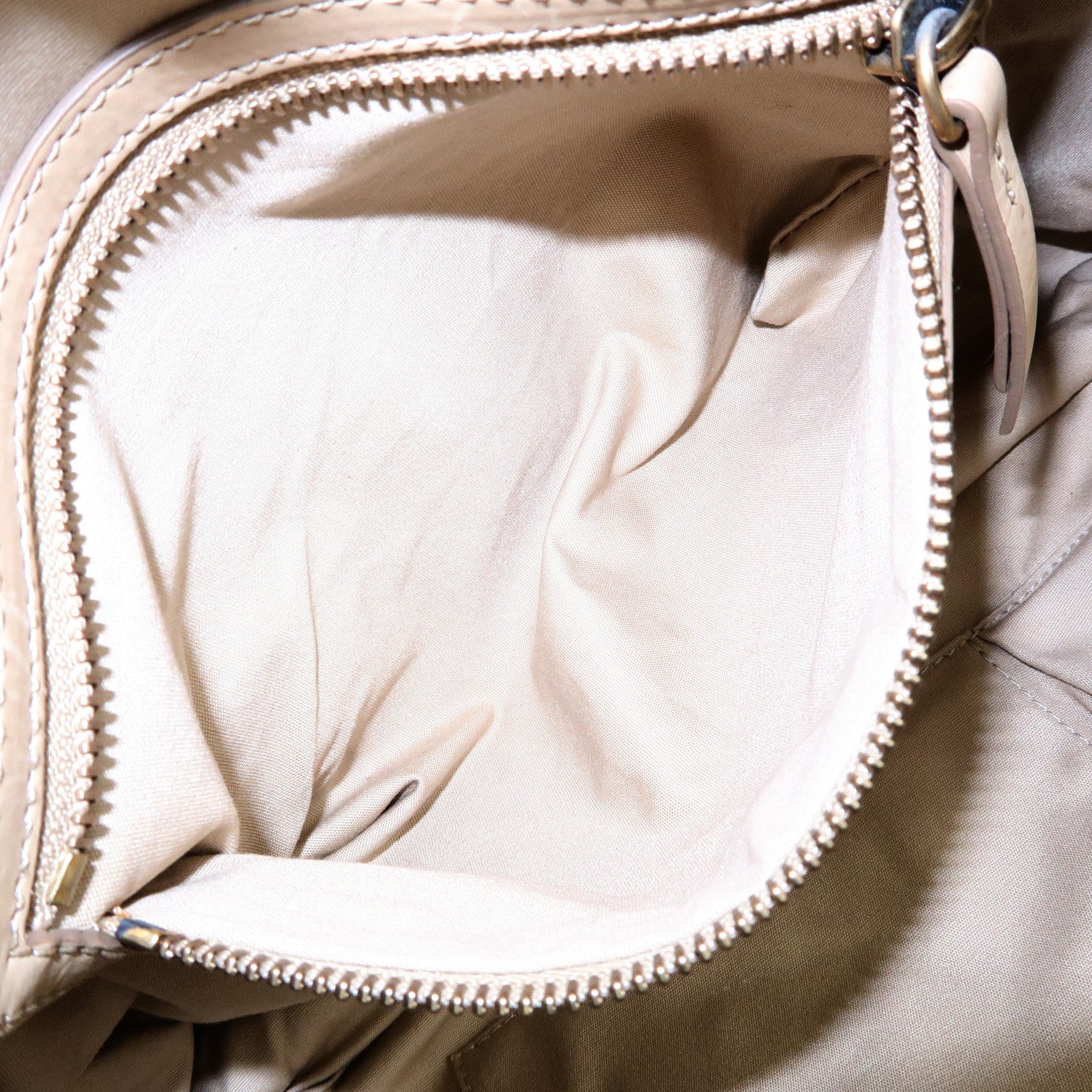 CELINE Leather Hand Bag Bowling Bag Beige Studs