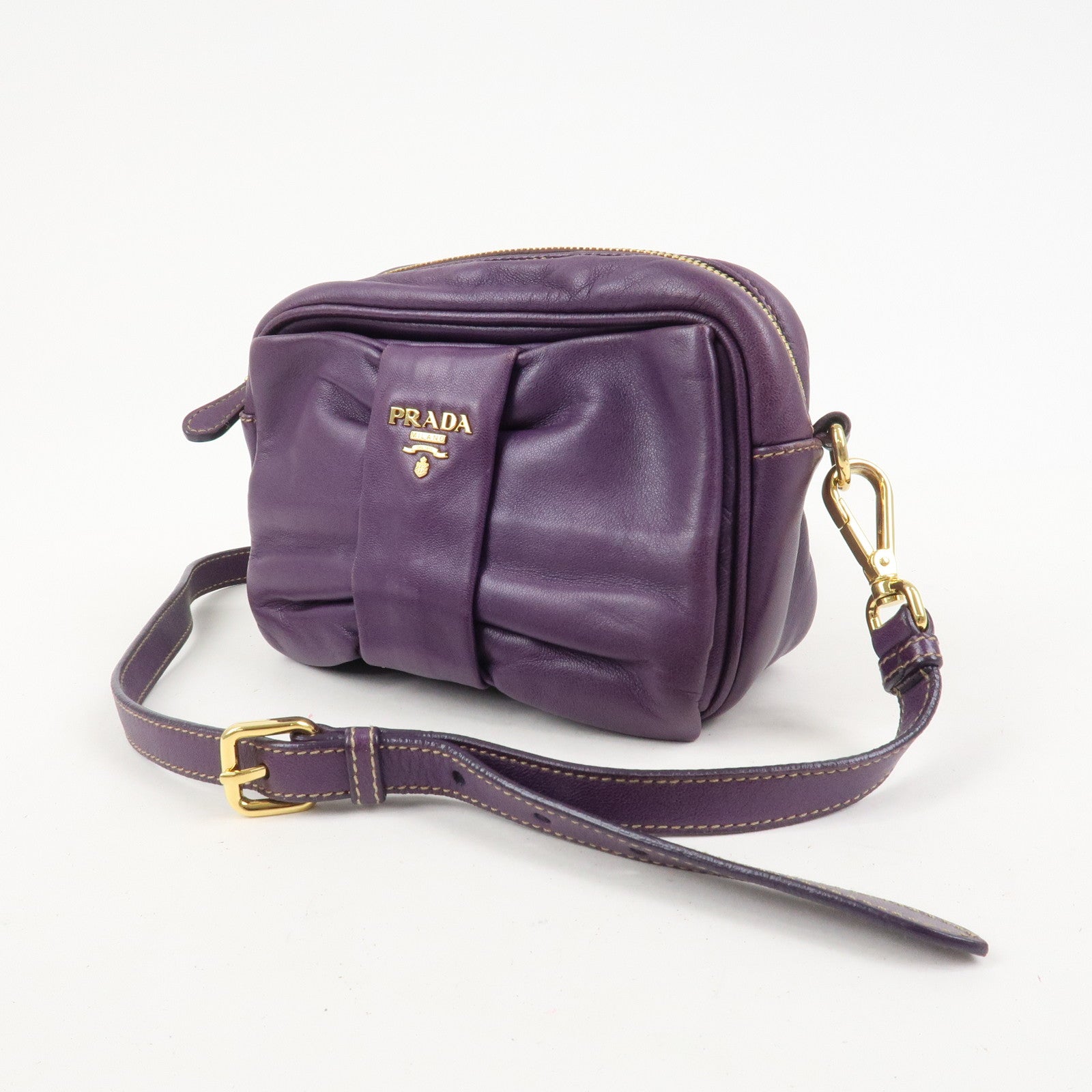 PRADA Logo Nappa Leather Ribbon Mini Shoulder Bag Purple 1NF727