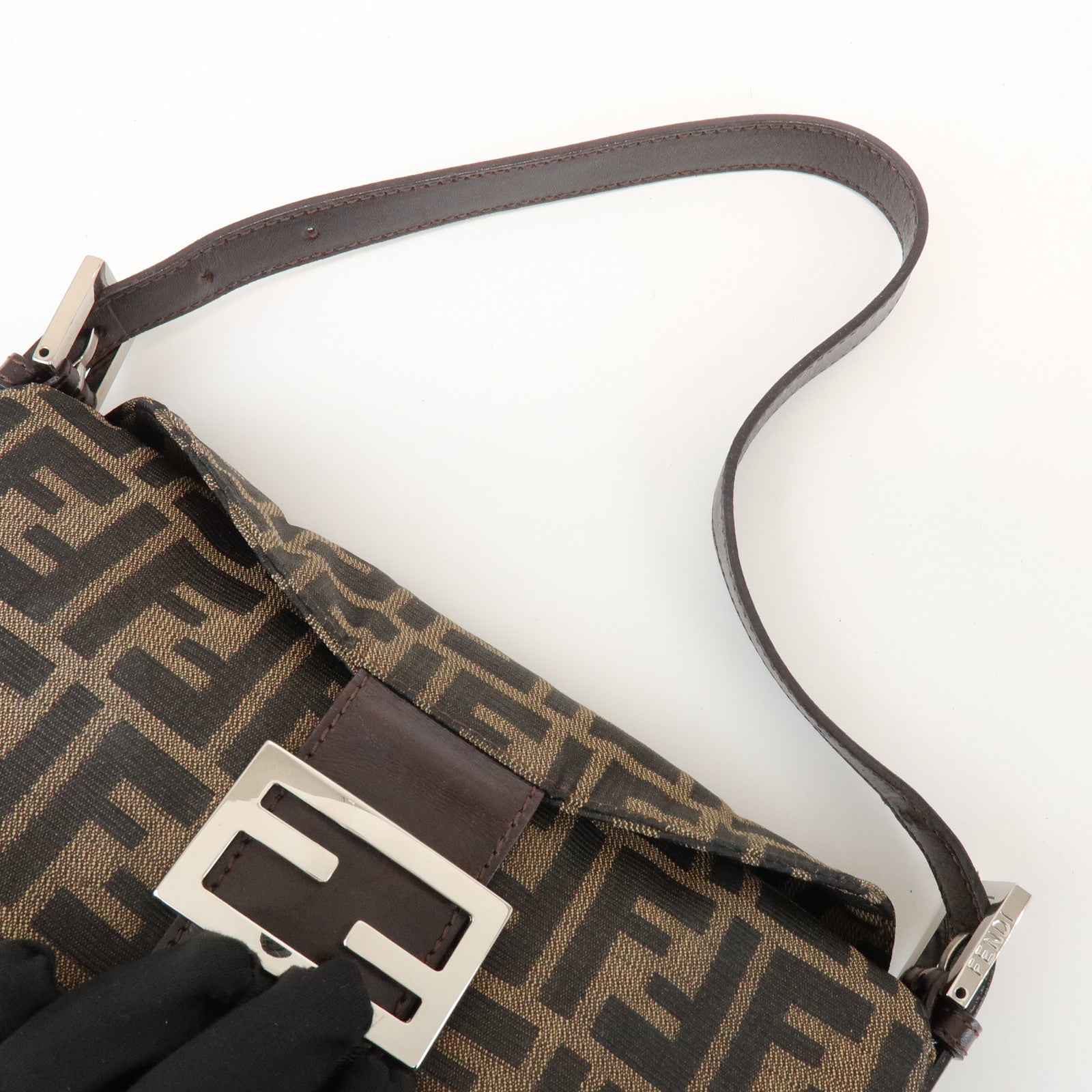 FENDI Zucca Canvas Leather Shoulder Bag Hand Bag Brown Black 26725