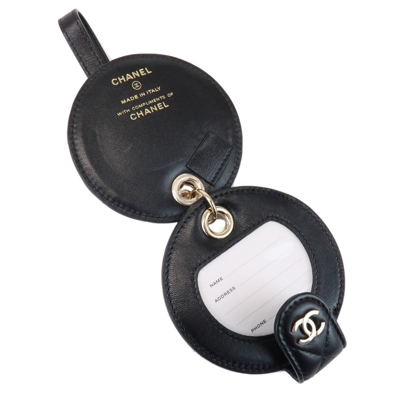 CHANEL Matelasse COCO Mark Lamb Skin Bag Charm Key Chain Black