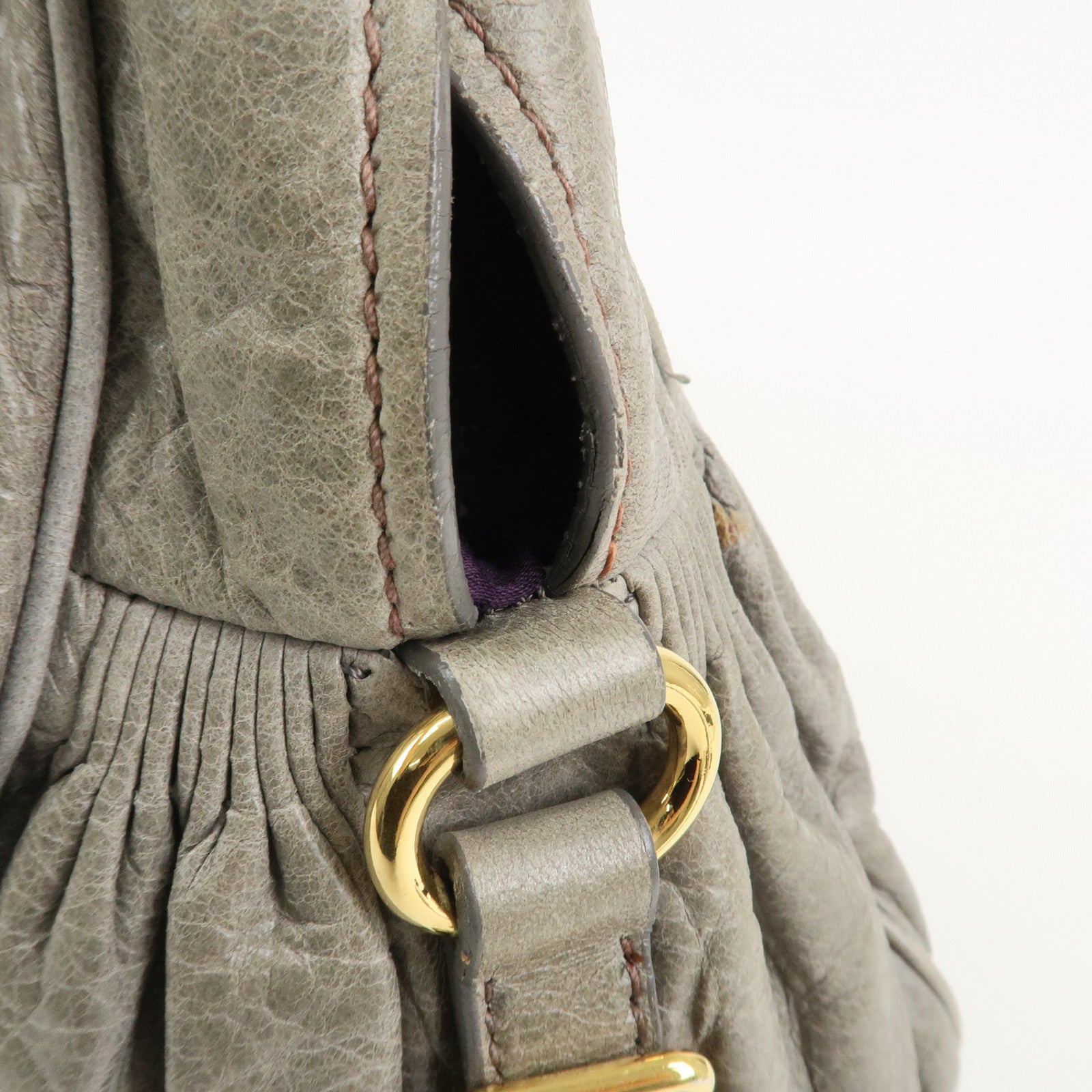 MIU MIU Logo Leather Hand Bag Shoulder Bag Gray