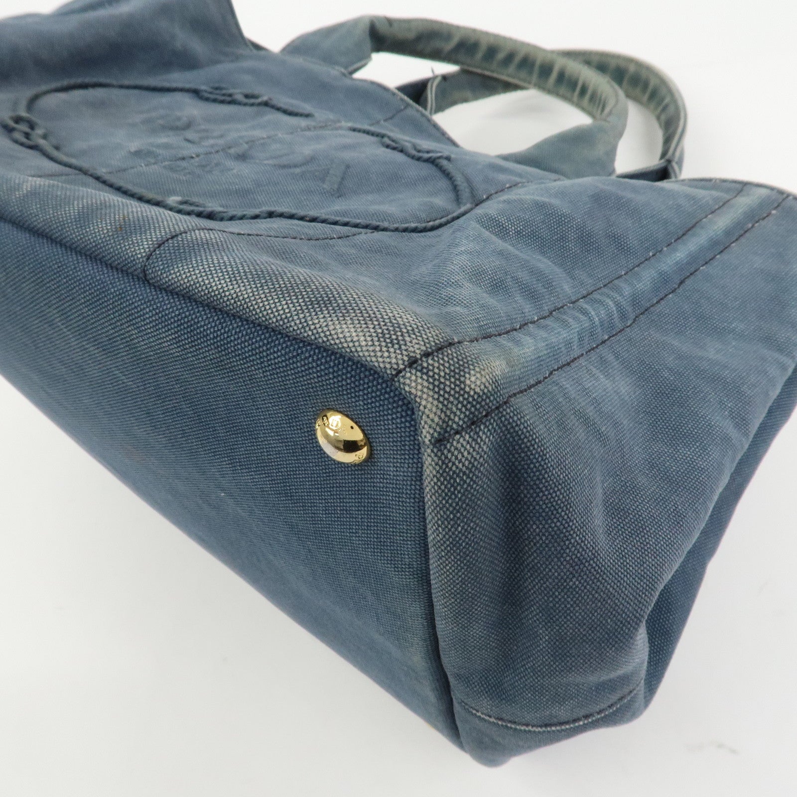 PRADA Logo Canapa Canvas Tote Bag Hand Bag Blue B1877B