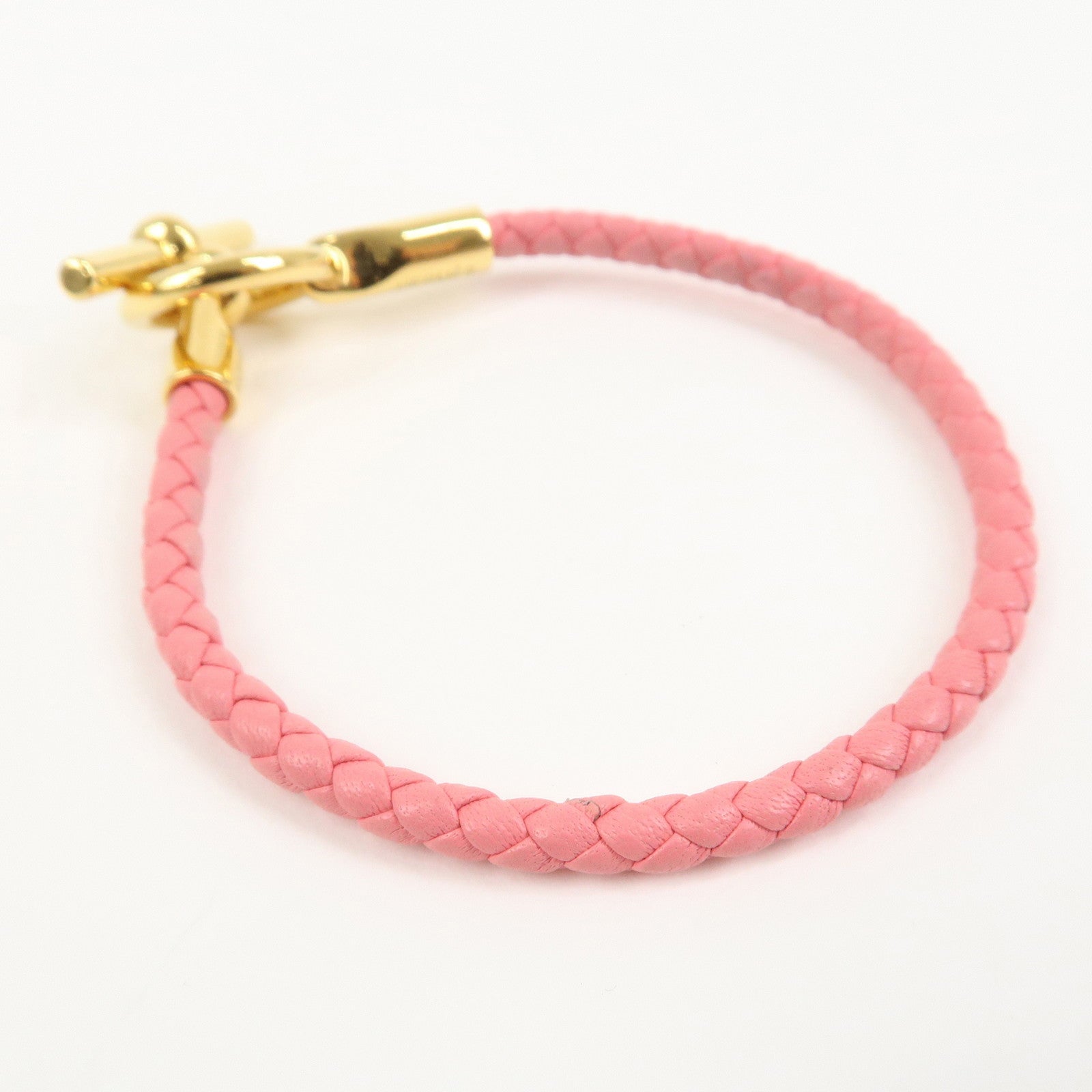 HERMES Glenan H Tresse en Veau Swift Leather Bracelet Pink
