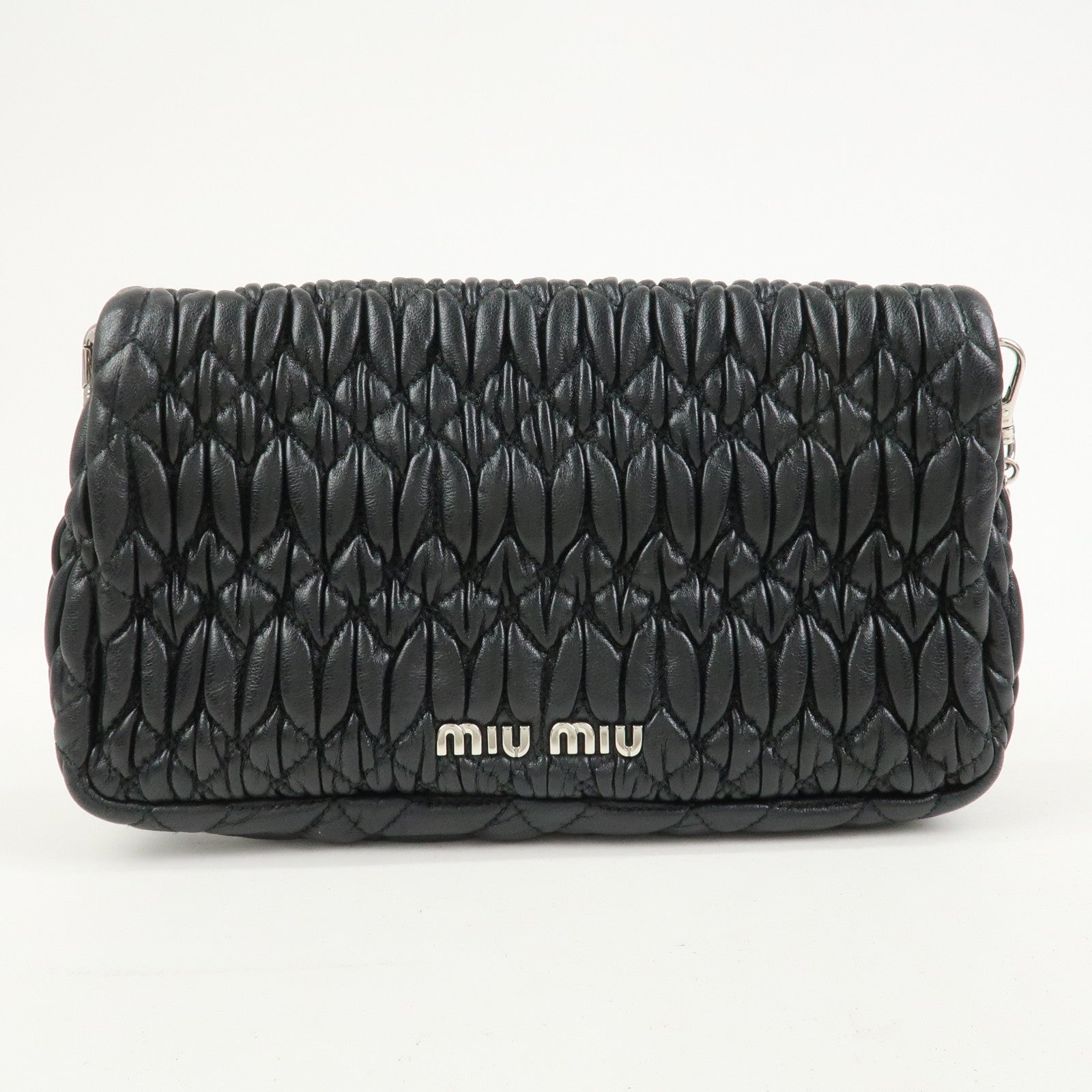 MIU MIU Matelasse Leather Chain Shoulder Bag Black 5BP079