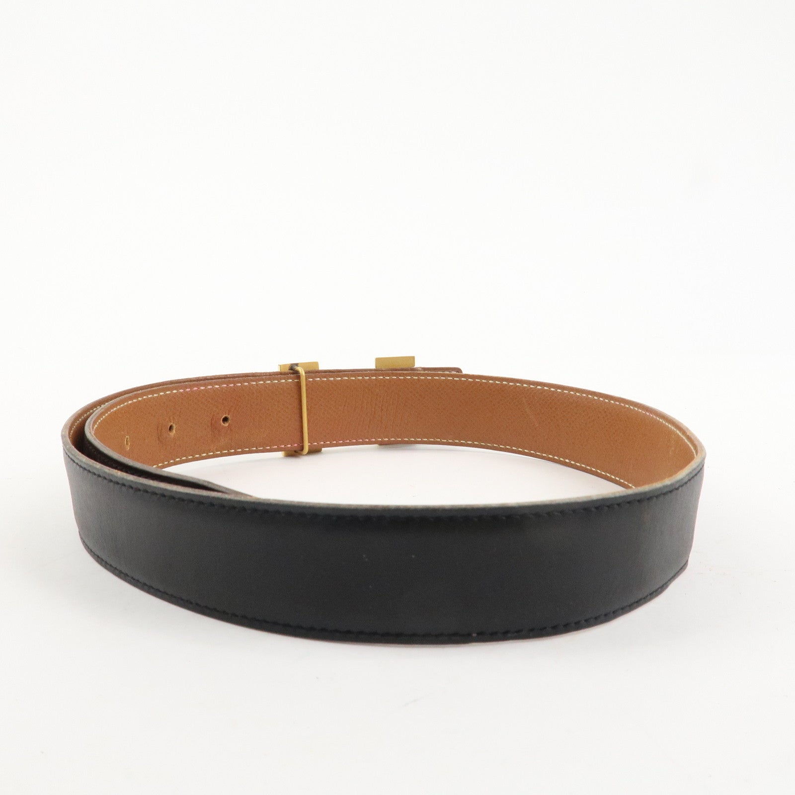 HERMES H Buckle Reversible Box Calf Constance Belt X Stamped Black Used