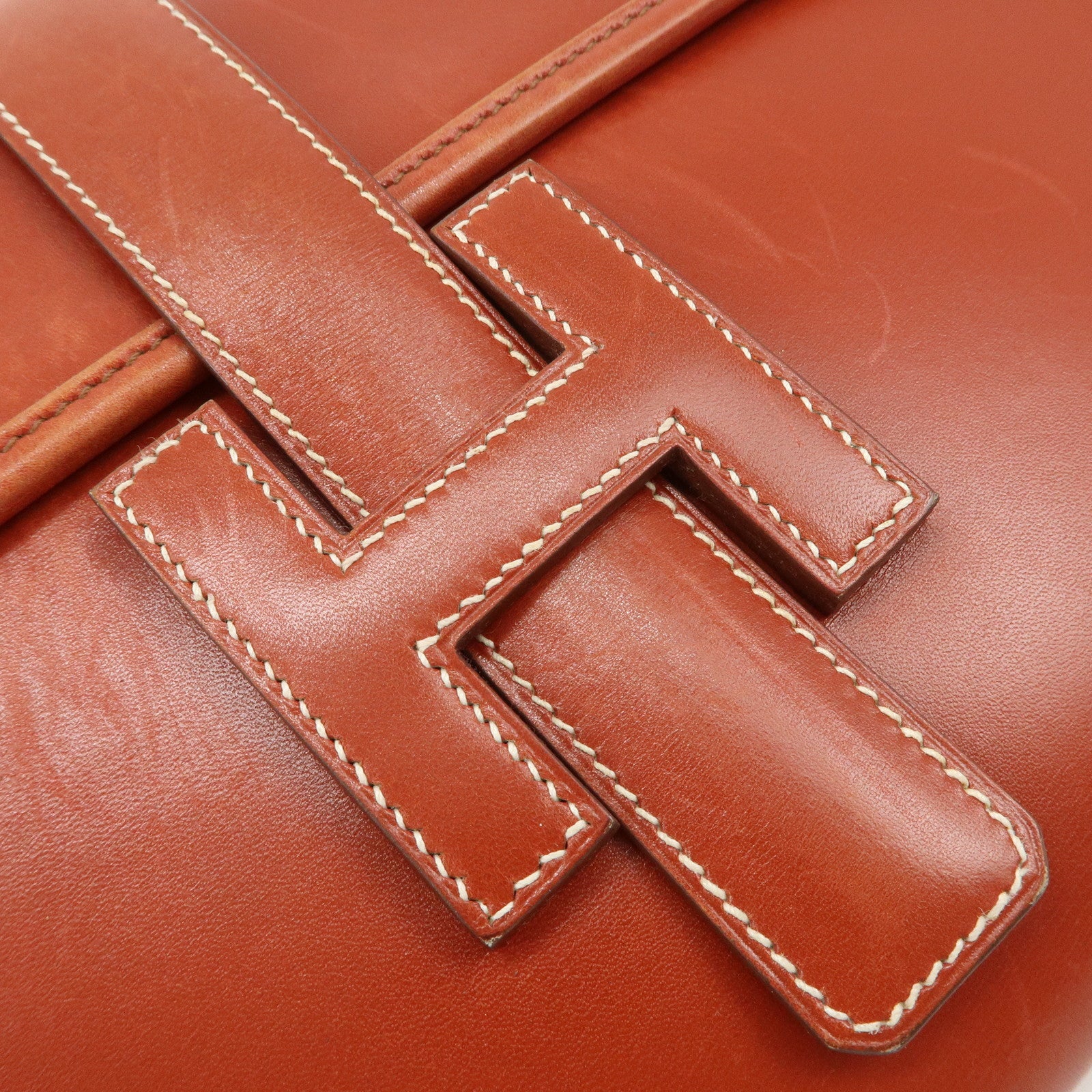 HERMES Box Calf Leather Jige PM □C Stamped Clutch Bag Brown