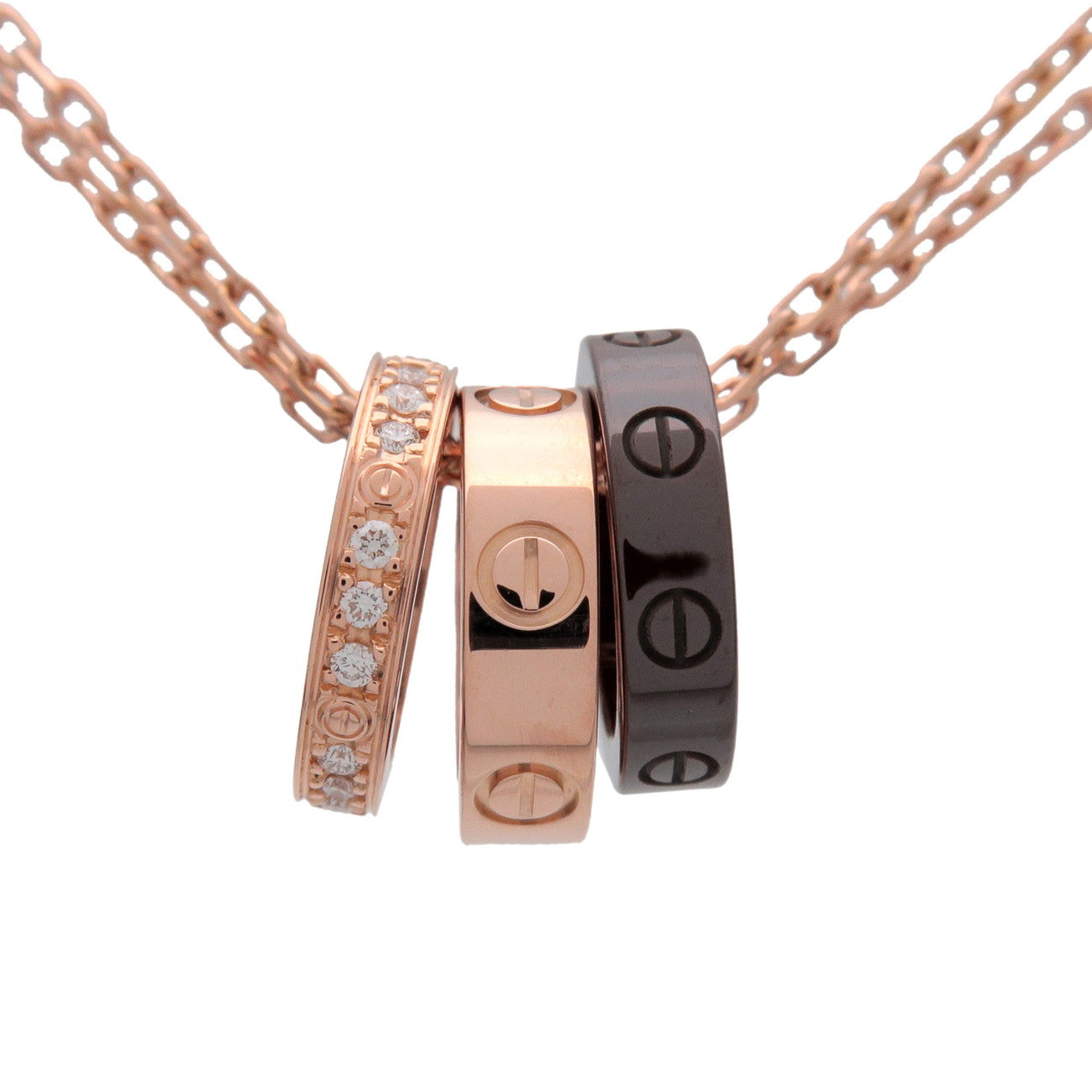 Cartier Love Three Hoop Diamond Necklace K18 750PG Ceramic B3046600