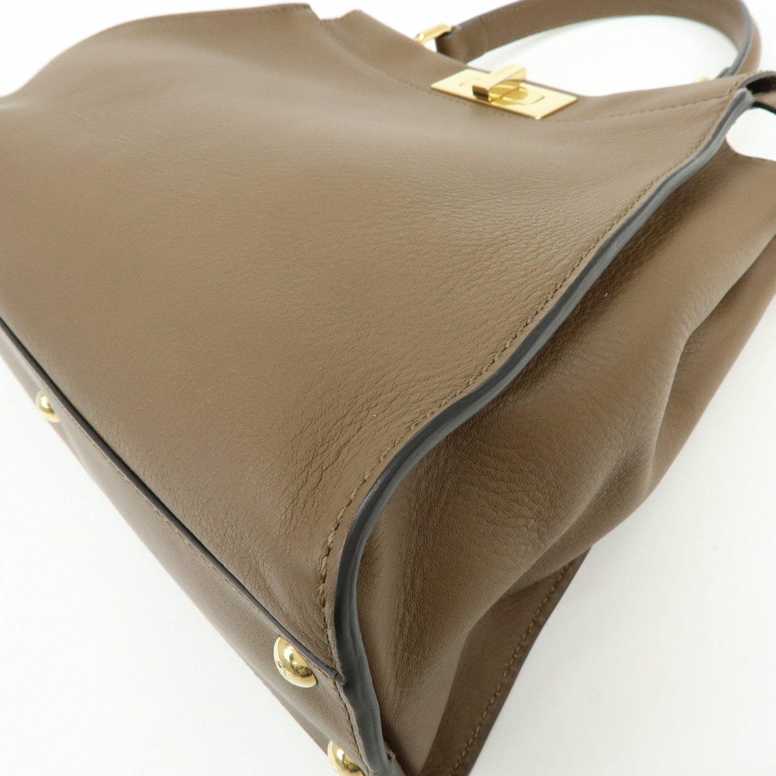 FENDI Peekaboo Leather 2Way Bag Hand Shoulder Bag Brown 8BN290